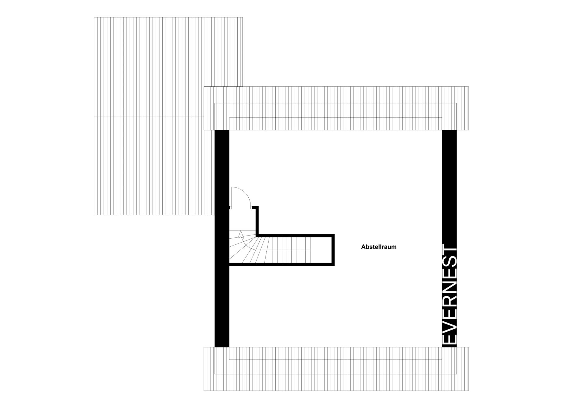 Grundriss eines Abstellraums mit Treppe auf einer Etage.