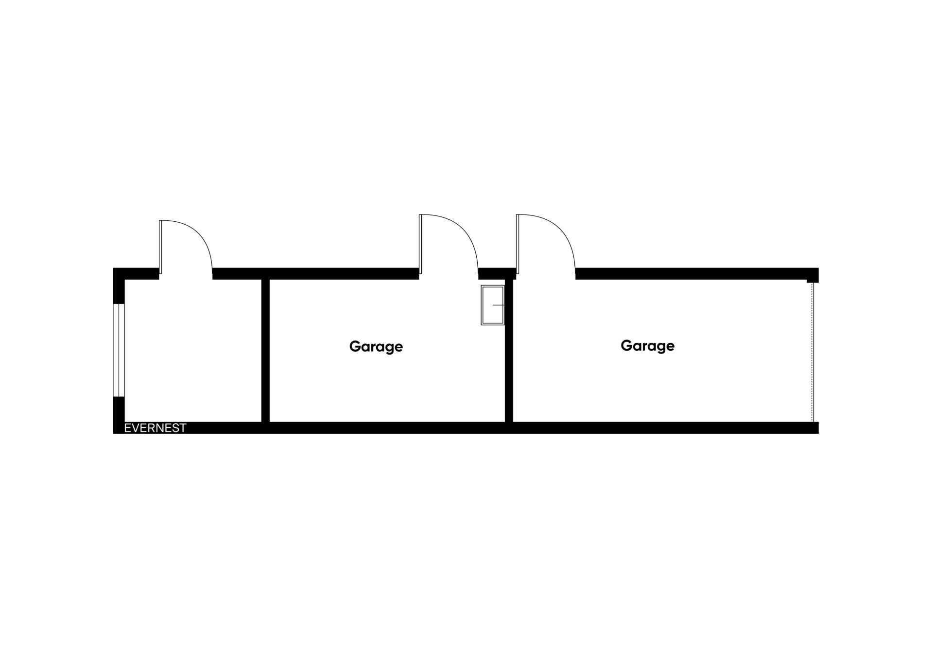 Grundriss mit zwei Garagenräumen, nebeneinander angeordnet, jeweils mit eigener Tür.