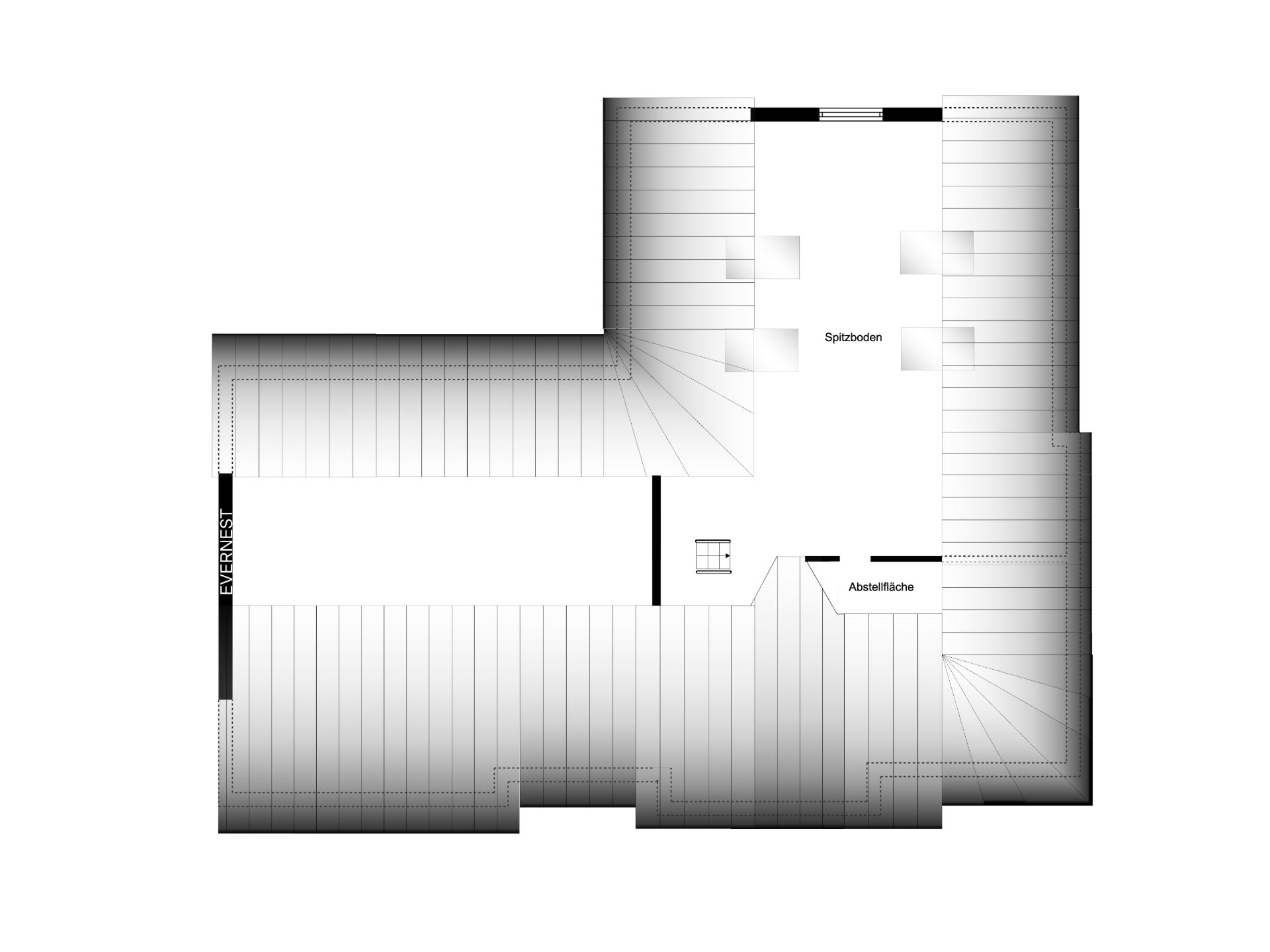Grundriss eines Dachgeschosses mit Spitzboden und Abstellfläche.