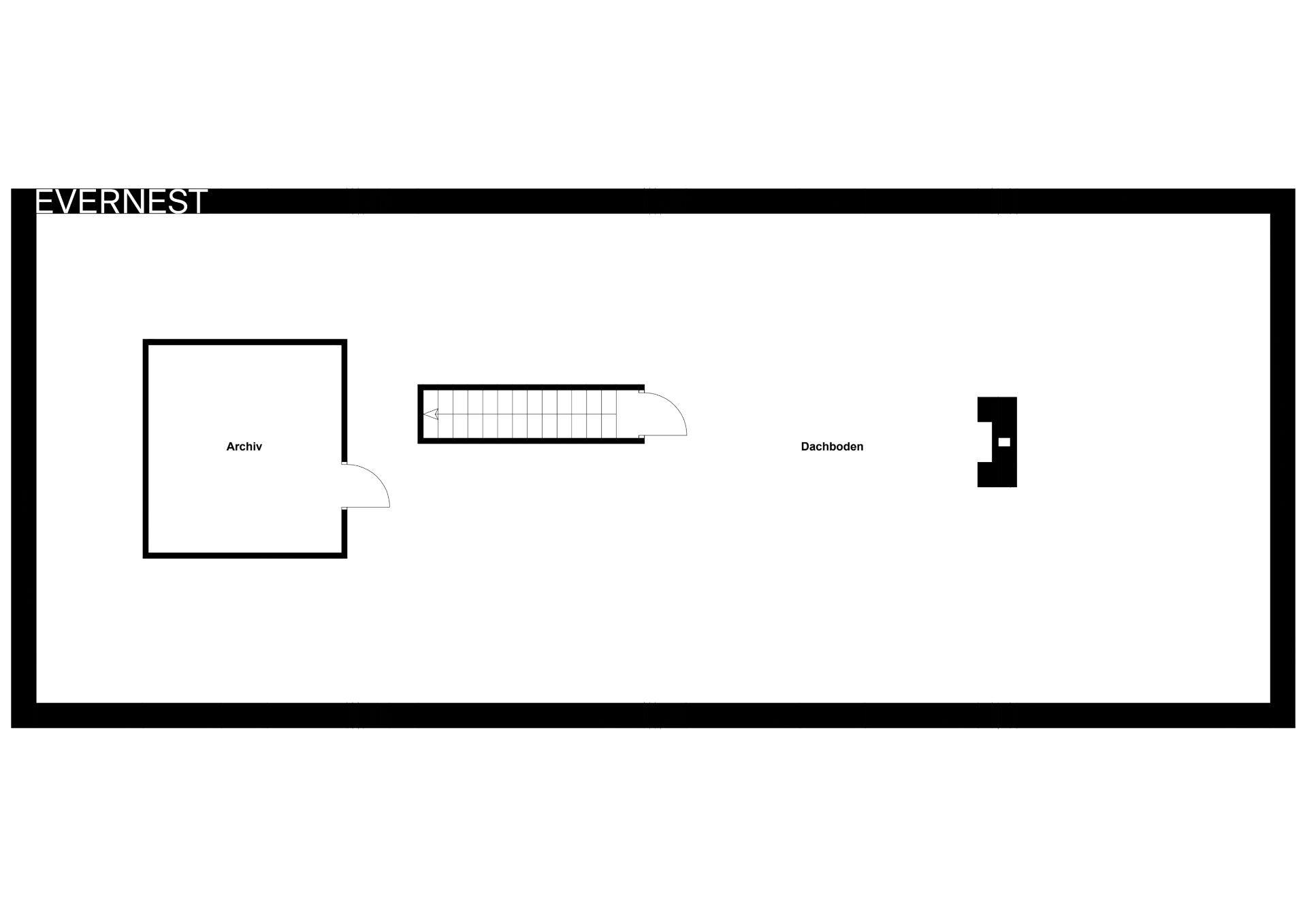 Grundriss eines Dachbodens mit Raum 'Archiv' und Treppe.