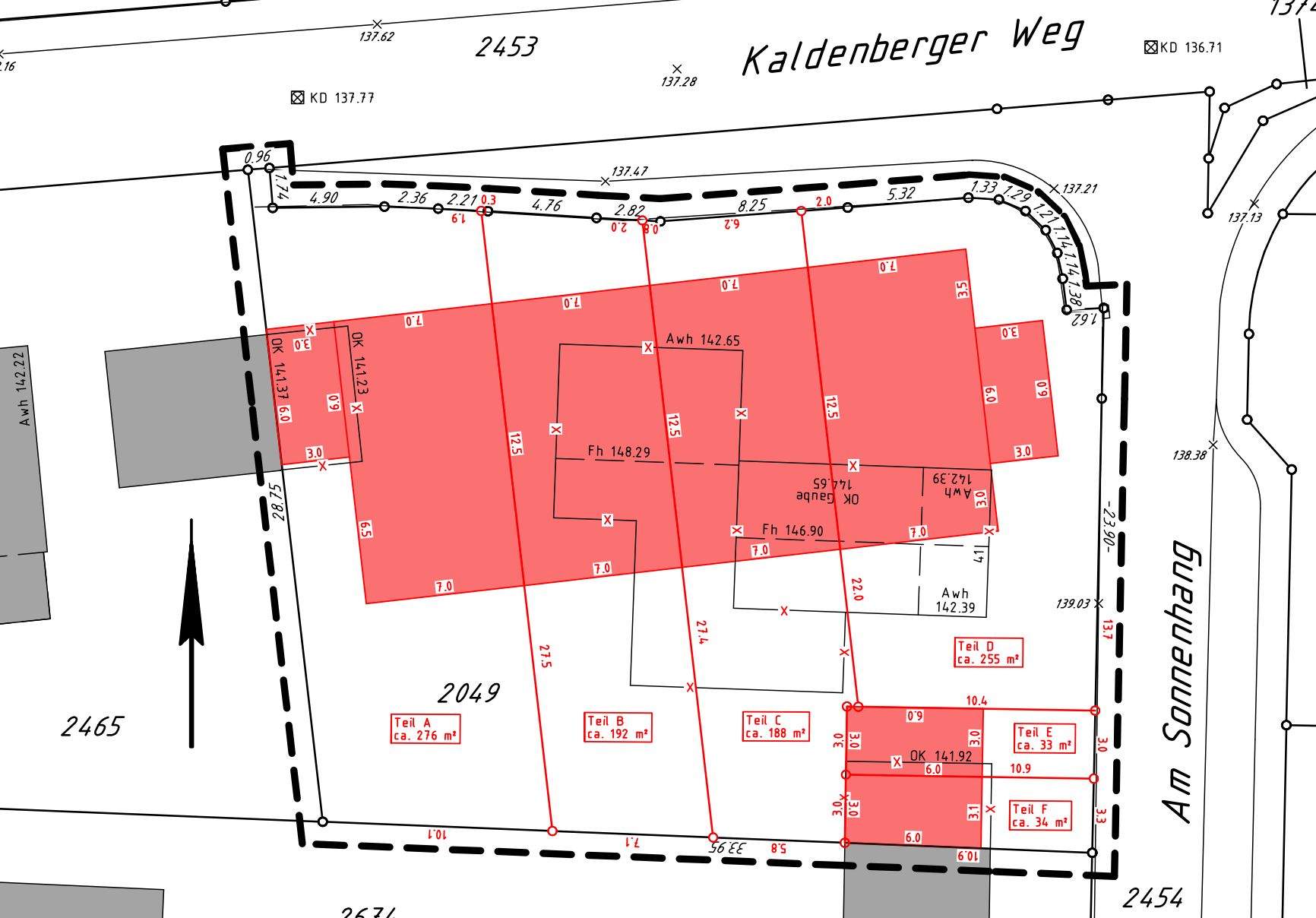 Lageplan eines Wohngrundstücks mit eingezeichneten Grundstücksgrenzen und Flächenangaben.