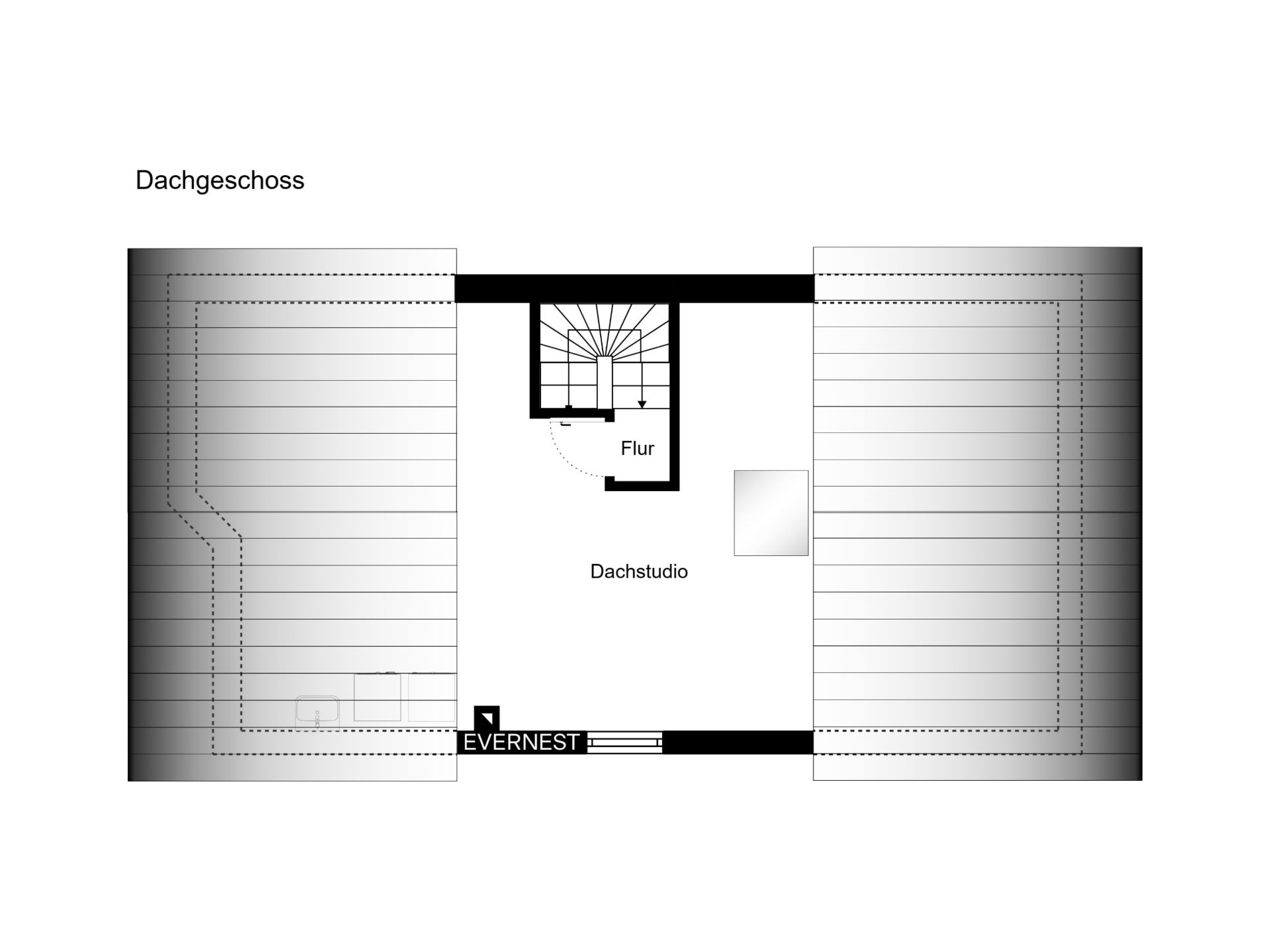 Grundriss vom Dachgeschoss mit Flur und Dachstudio.