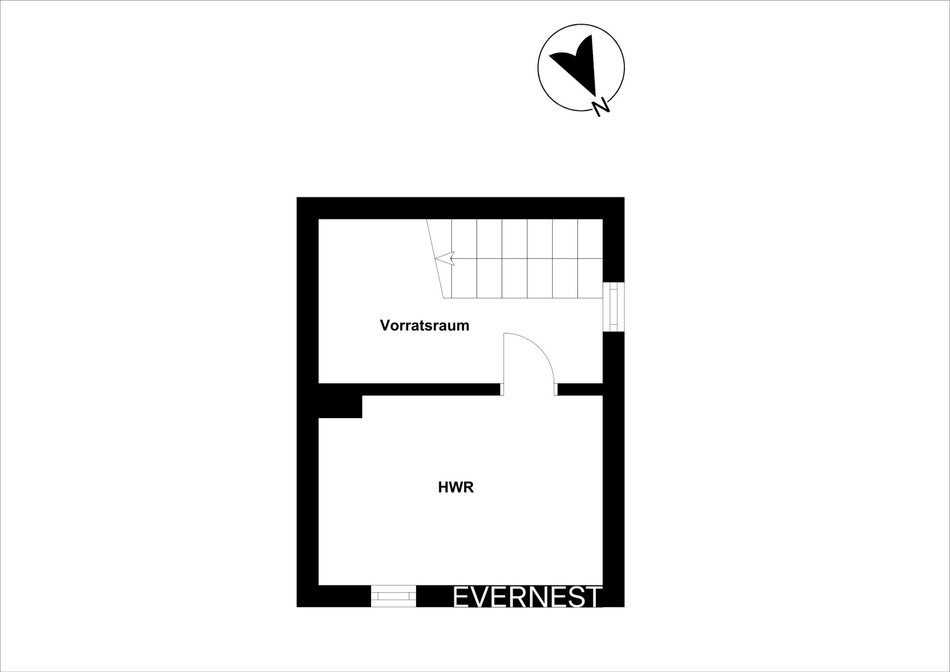 Grundriss mit Vorratsraum, HWR und Treppenaufgang.