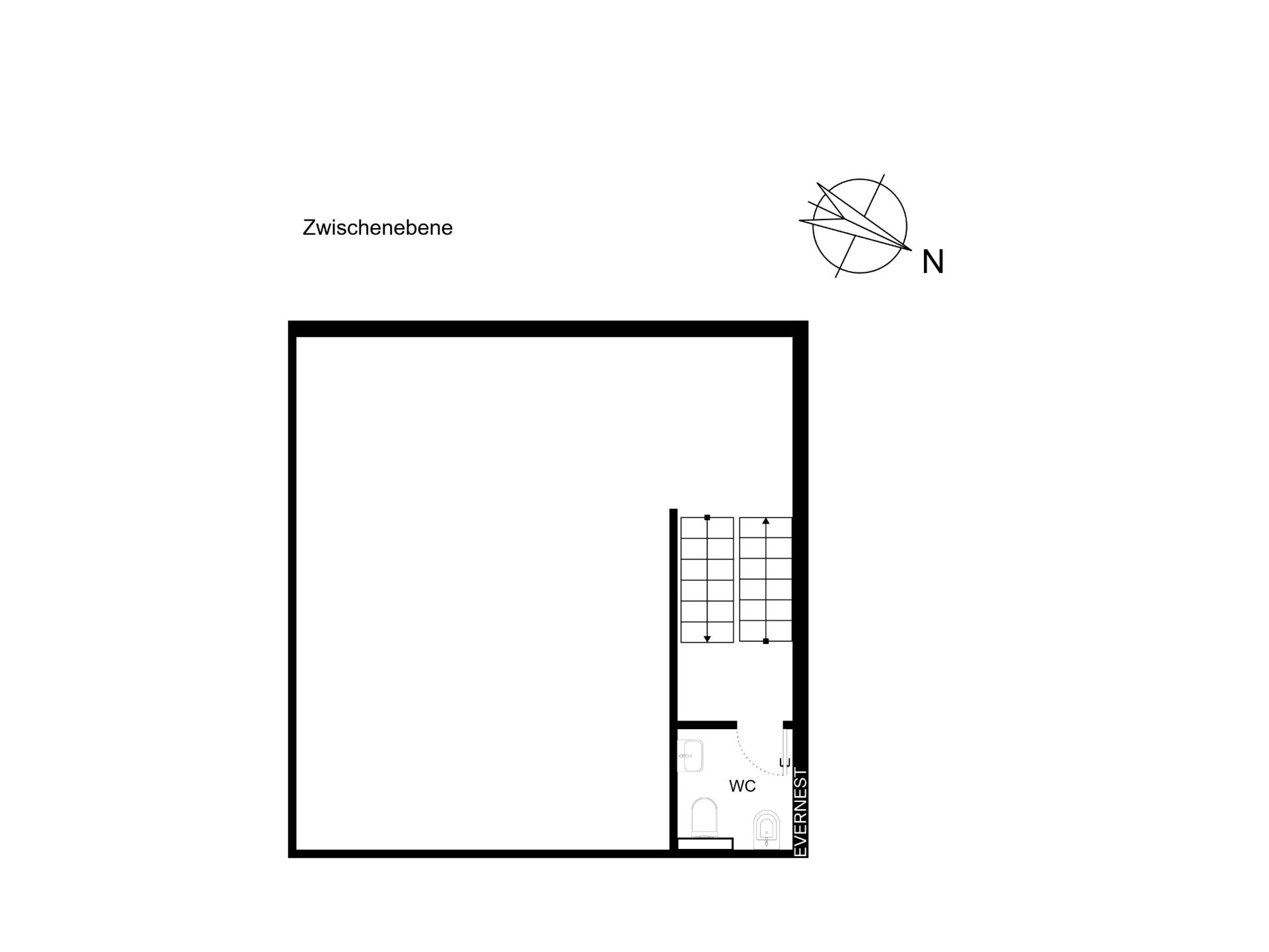 Grundriss einer Zwischenecke mit Treppe und WC.