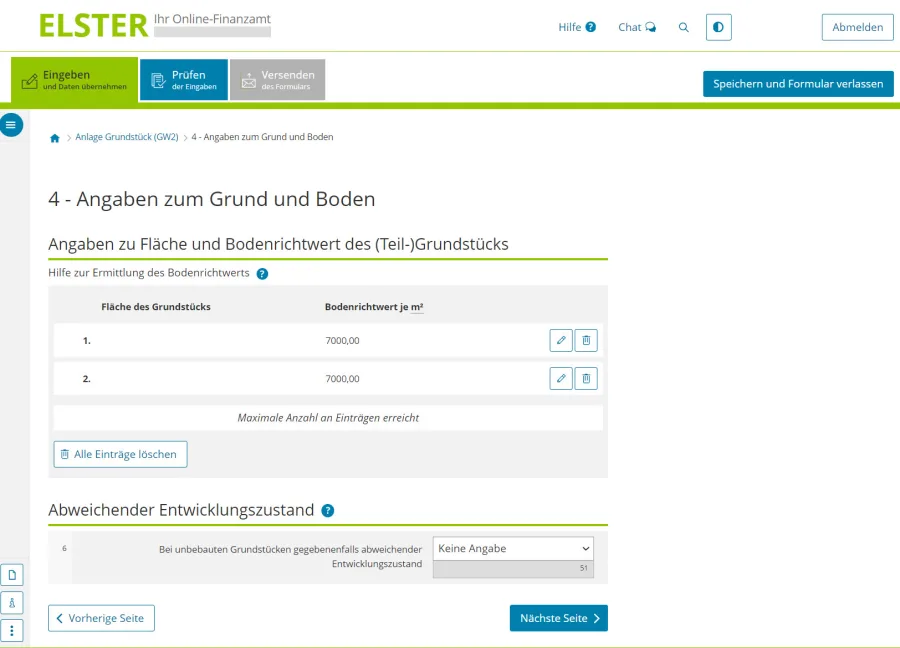 Bodenrichtwert für Grundsteuer_Eintrag in ELSTER