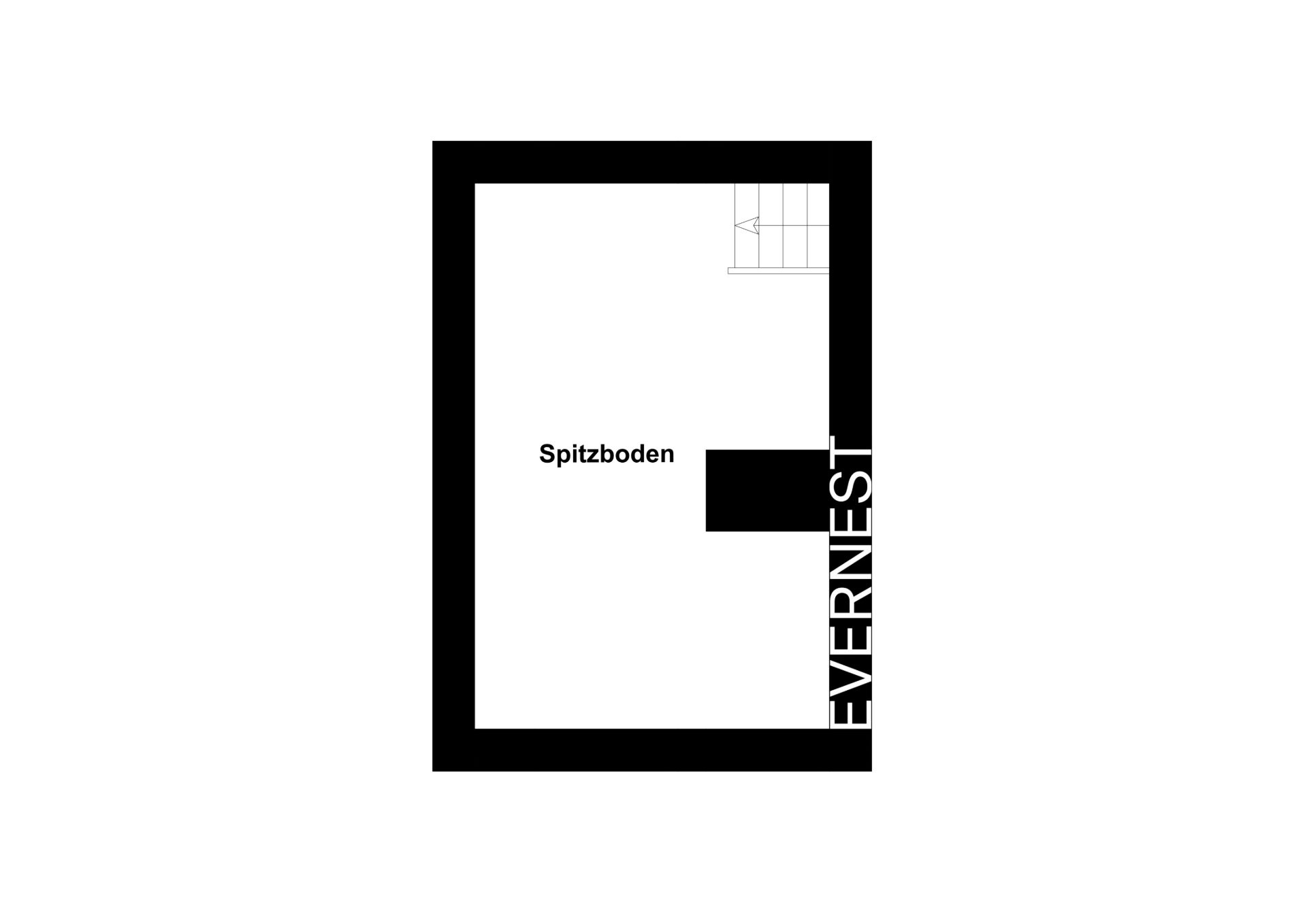 Grundriss eines Spitzbodens mit Treppe und rechteckigem Raum.