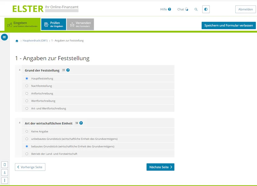 Grundsteuererklärung Elster_Festellungsgrund angeben