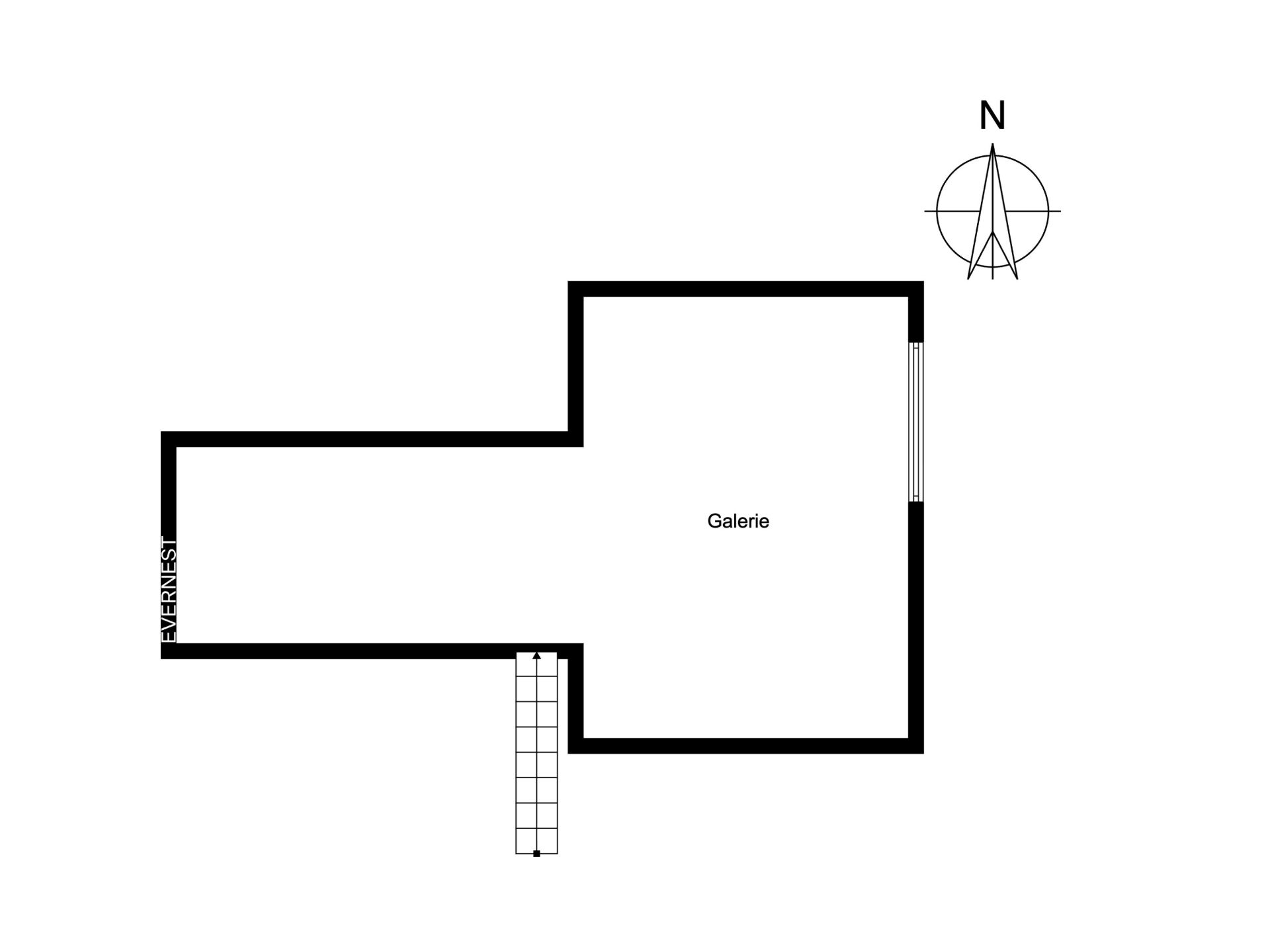 Grundriss eines Raumes mit der Bezeichnung 'Galerie' und einer Treppe unten.