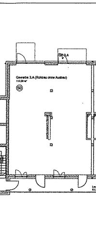 Schwarz-weißer Grundriss mit mehreren Türen und einem großen rechteckigen Raum.