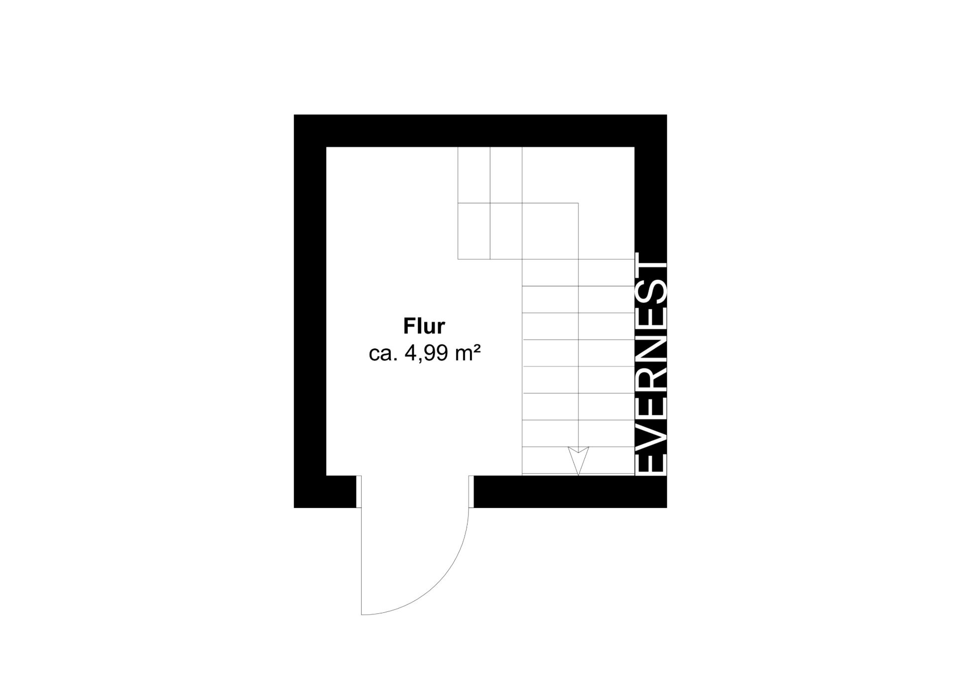 Grundriss mit Flur von ca. 4,99 Quadratmetern und Treppe.