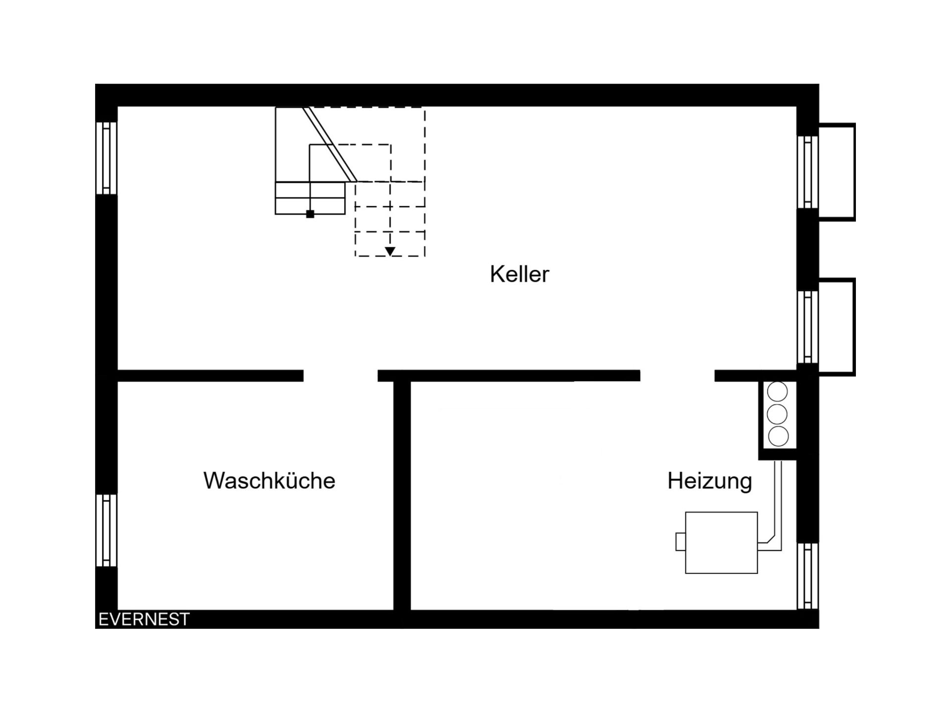 Grundriss mit Keller, Waschküche und Heizungsraum.