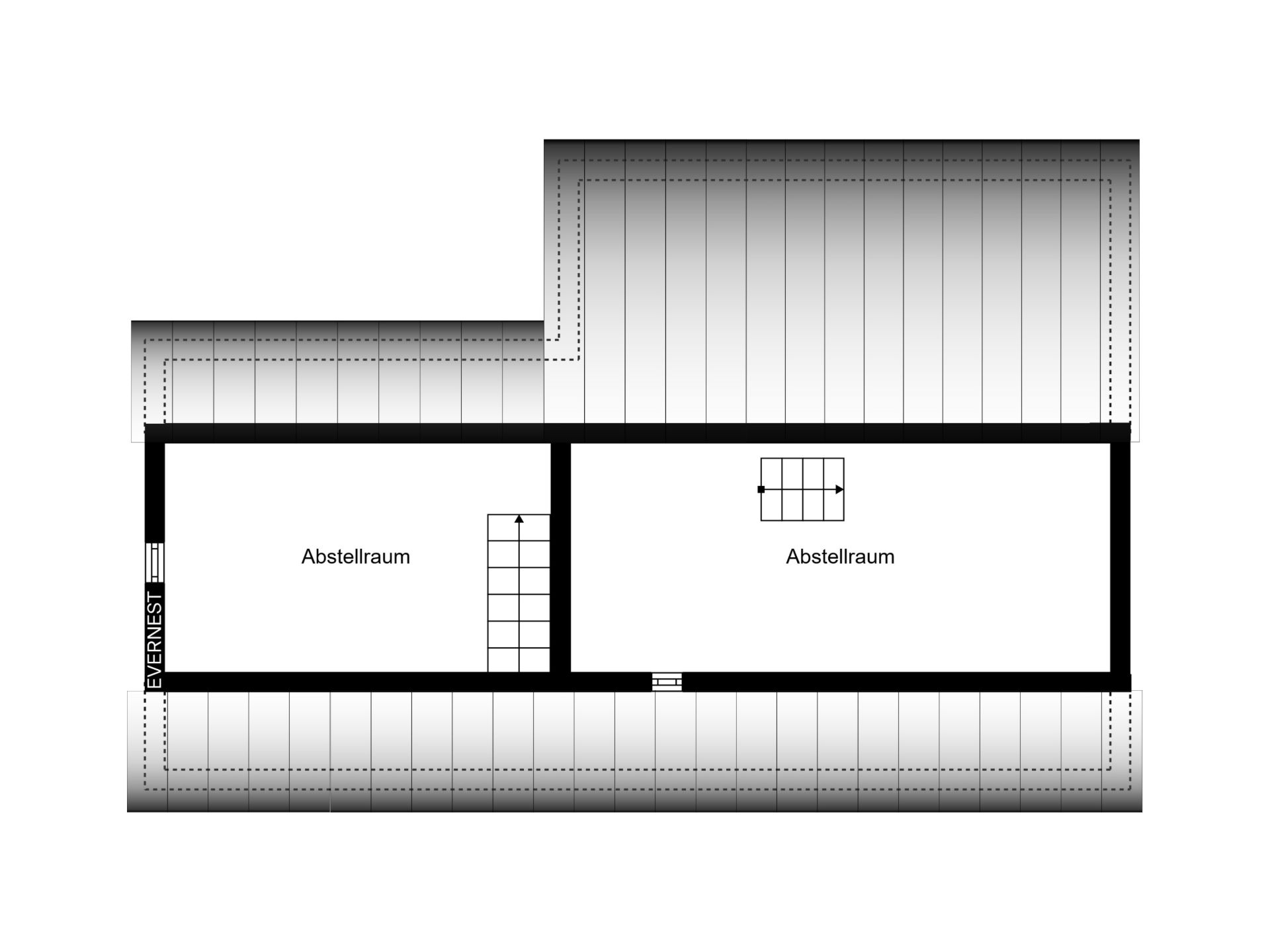 Grundriss mit zwei Abstellräumen und Treppenaufgängen.