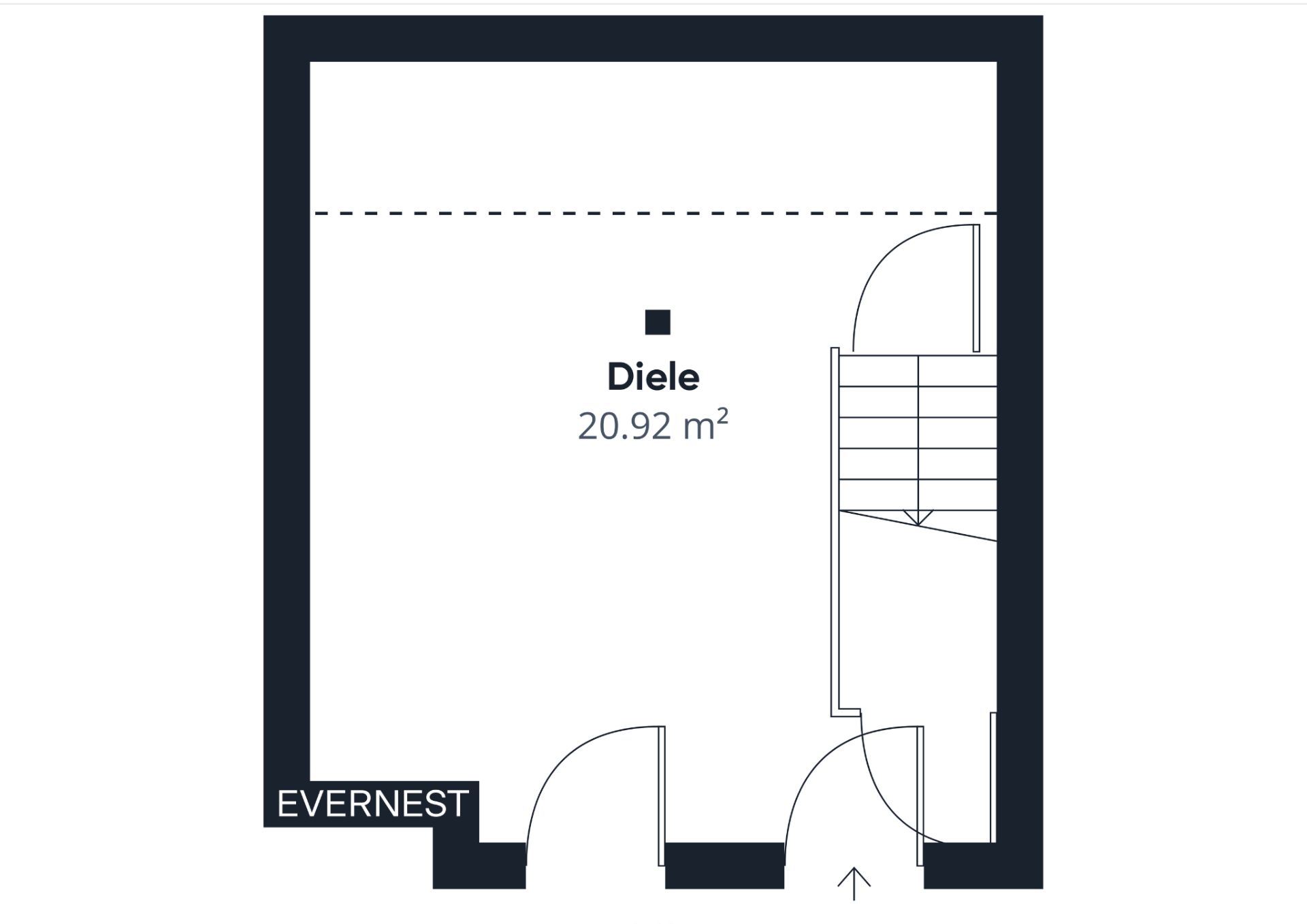 Grundriss mit Diele, 20,92 qm groß, mit Treppe und zwei Türen sichtbar.