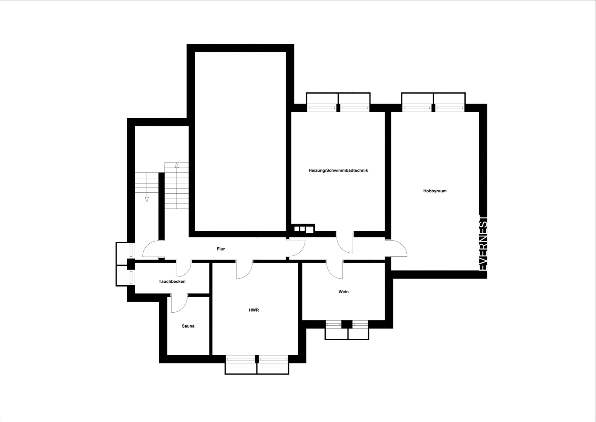 Grundriss mit Sauna, Hobbyraum, Weinkeller und Technikraum.