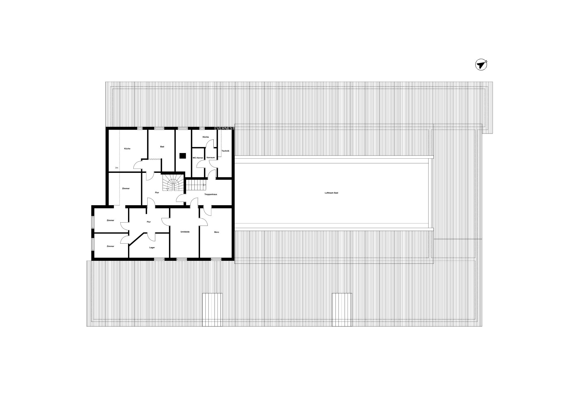 Grundriss einer Wohnung mit mehreren Zimmern und einem zentralen Flur.