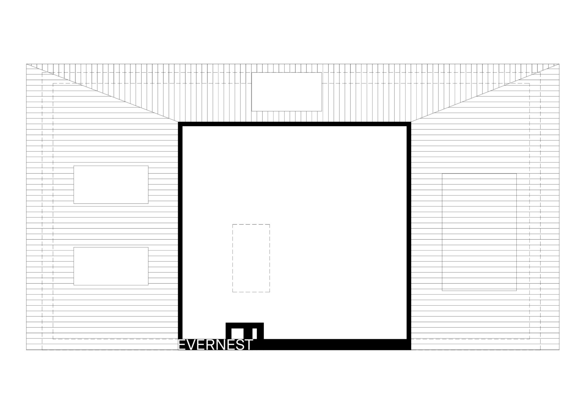 Grundriss einer Etage mit rechteckigem zentralem Raum und angedeuteten Fenstern.