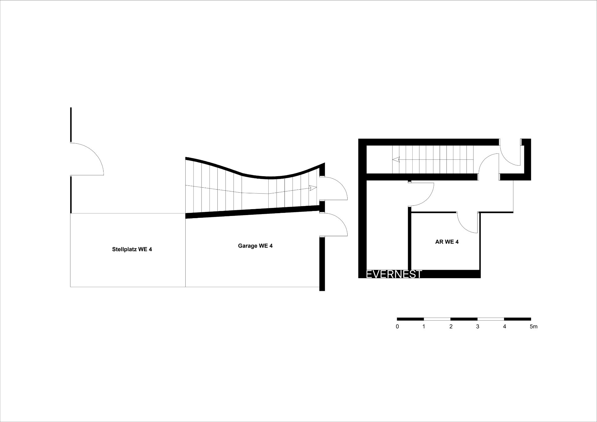 Grundriss mit Garage, Stellplatz und Abstellraum, Räume sind beschriftet.