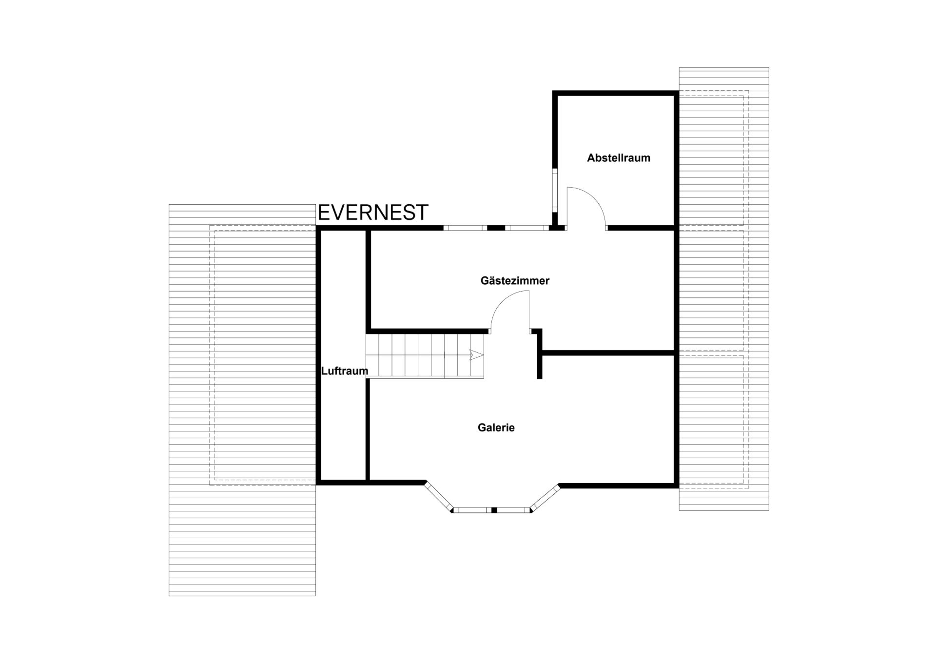 Grundriss mit Gästezimmer, Abstellraum, Galerie und Luftraum.