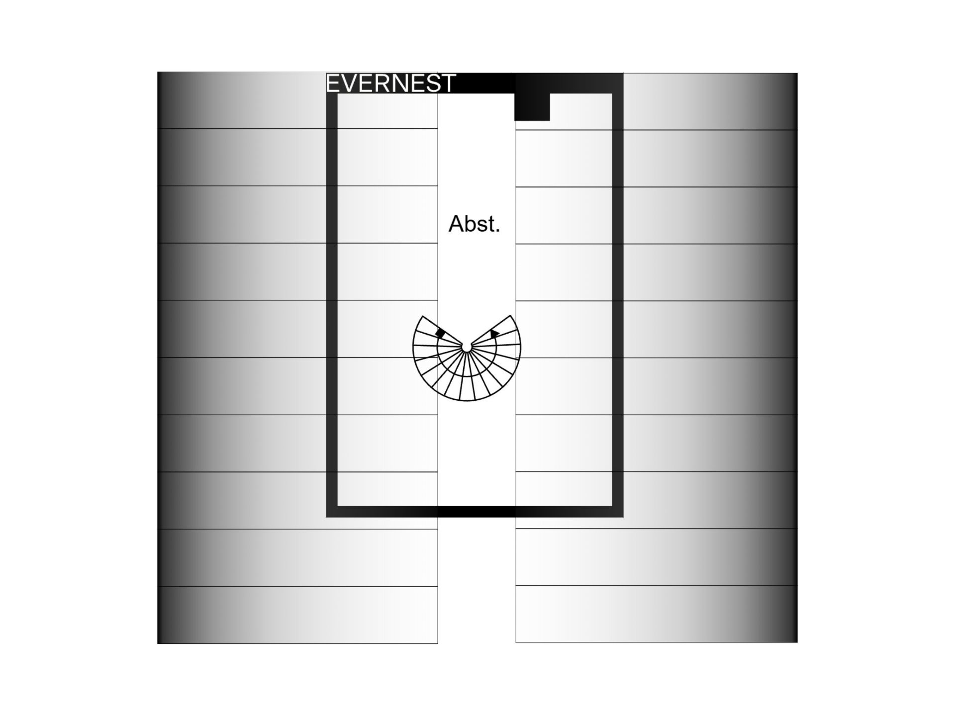 Grundriss mit Abstellsraum und Wendeltreppe in rechteckigem Bereich.