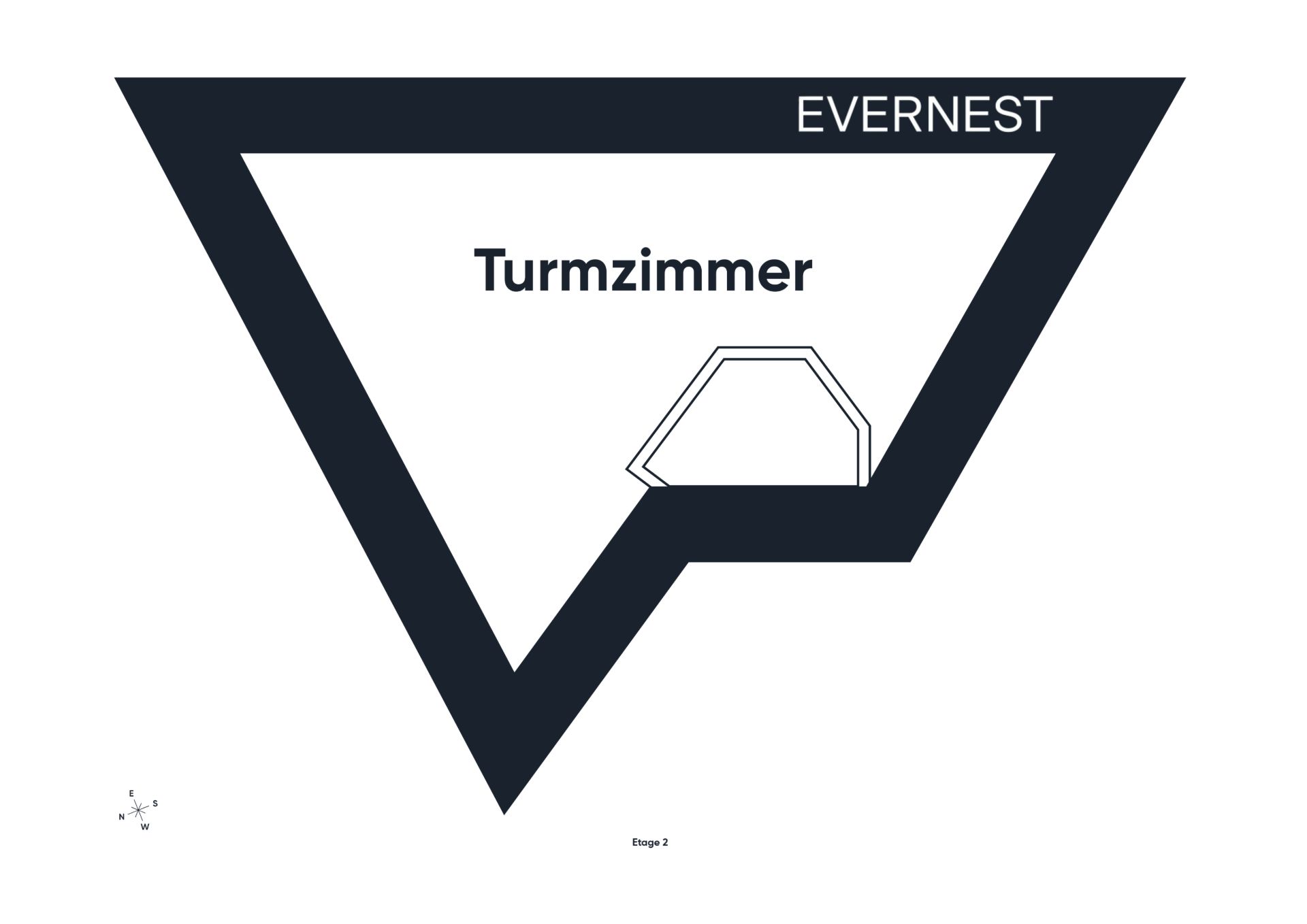 Grundriss eines Turmzimmers mit unregelmäßigem Grundriss und markiertem Raum.
