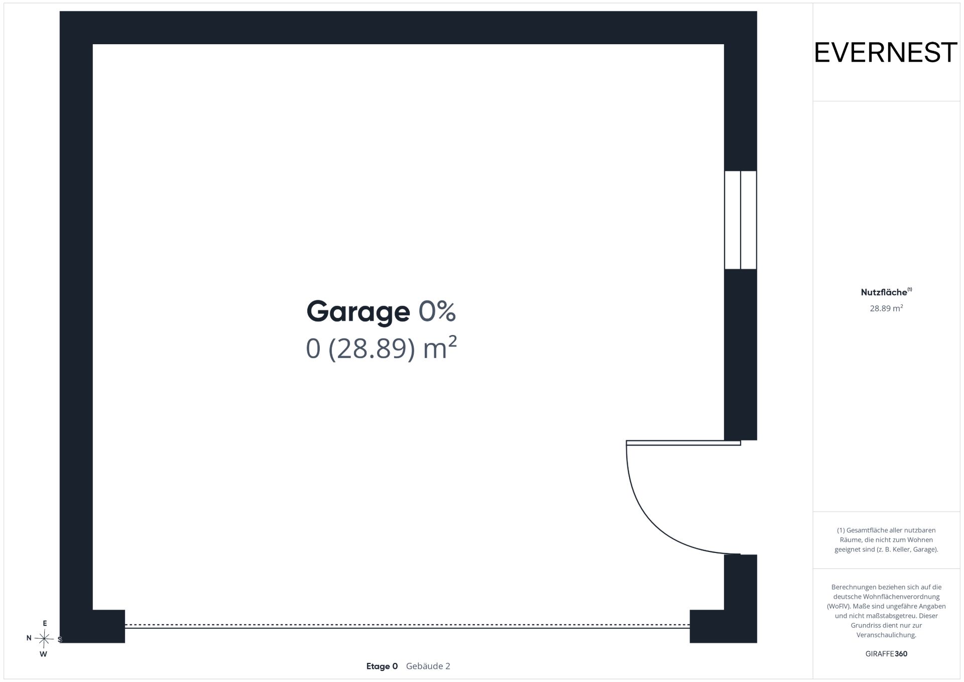 Grundriss einer einzelnen Garage mit 28,89 Quadratmetern.