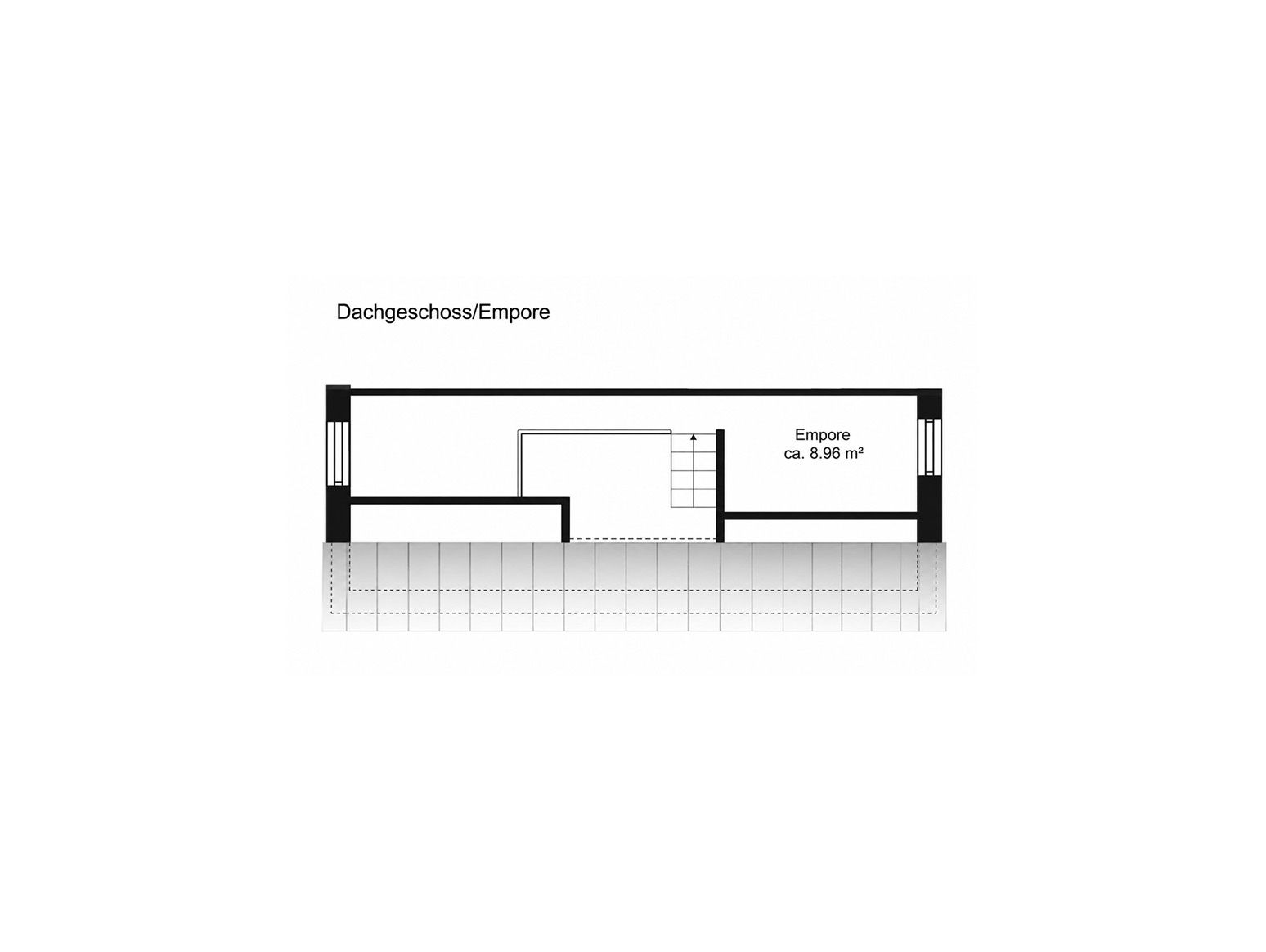 Grundriss des Dachgeschosses mit Empore und Treppe, Fläche ca. 8,96 m².