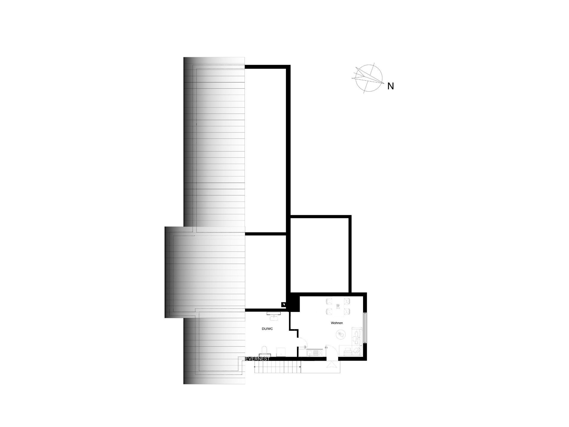 Grundriss eines Hauses mit mehreren Räumen und deutlich erkennbaren Wänden.