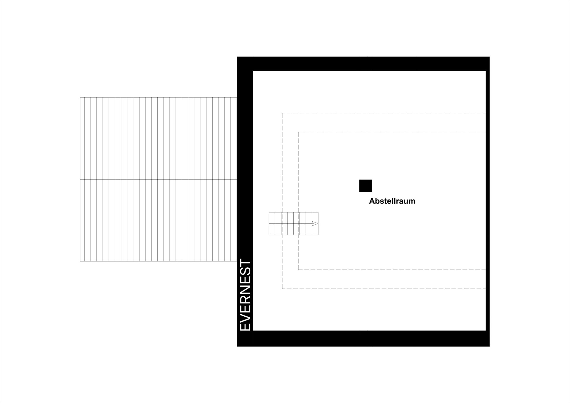 Grundriss mit gekennzeichnetem Abstellraum und Treppenhaus.