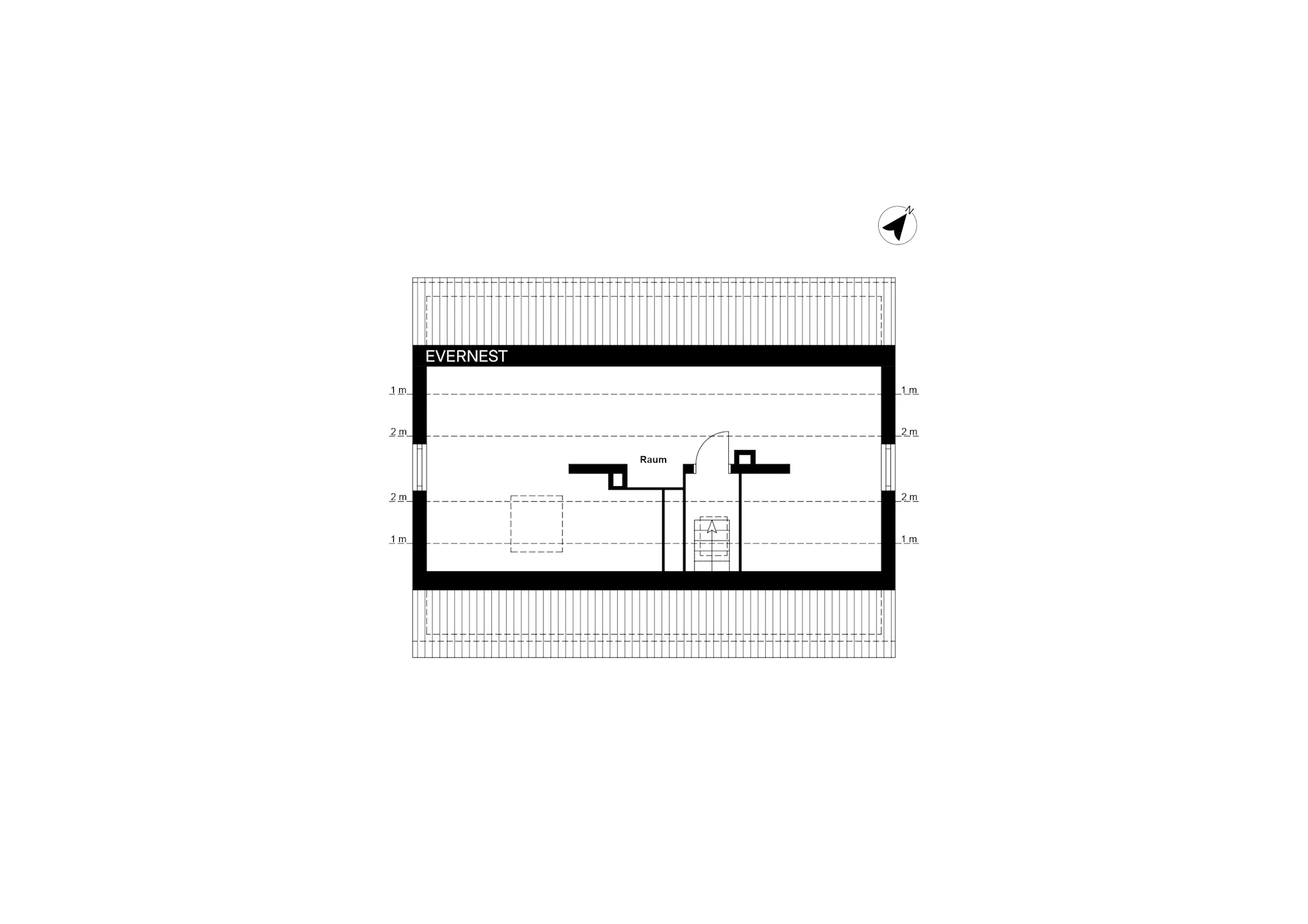 Grundriss eines Dachgeschosses mit markiertem Raum und Treppe.