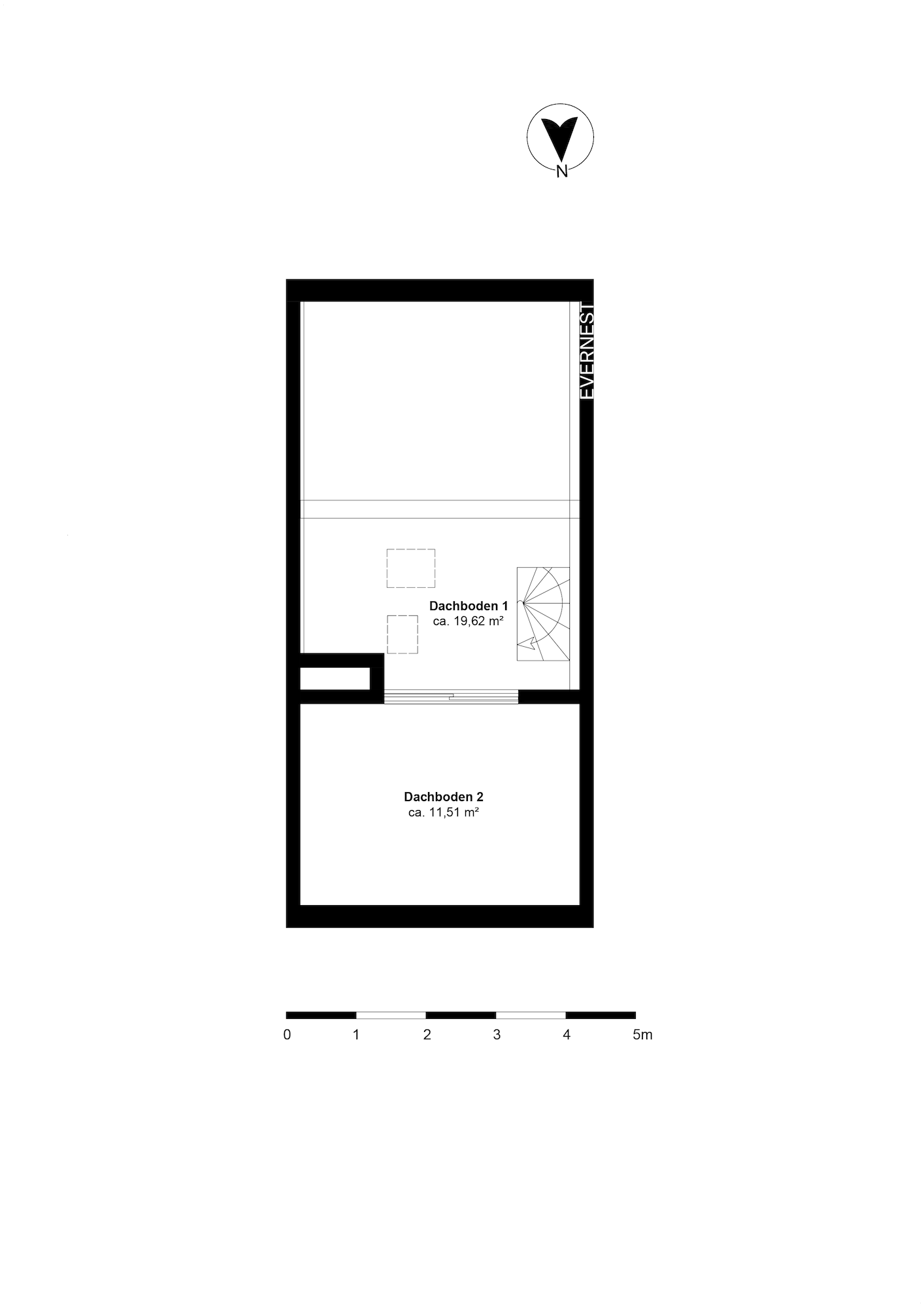 Grundriss mit zwei Dachböden, jeweils beschriftet mit Fläche in Quadratmetern.