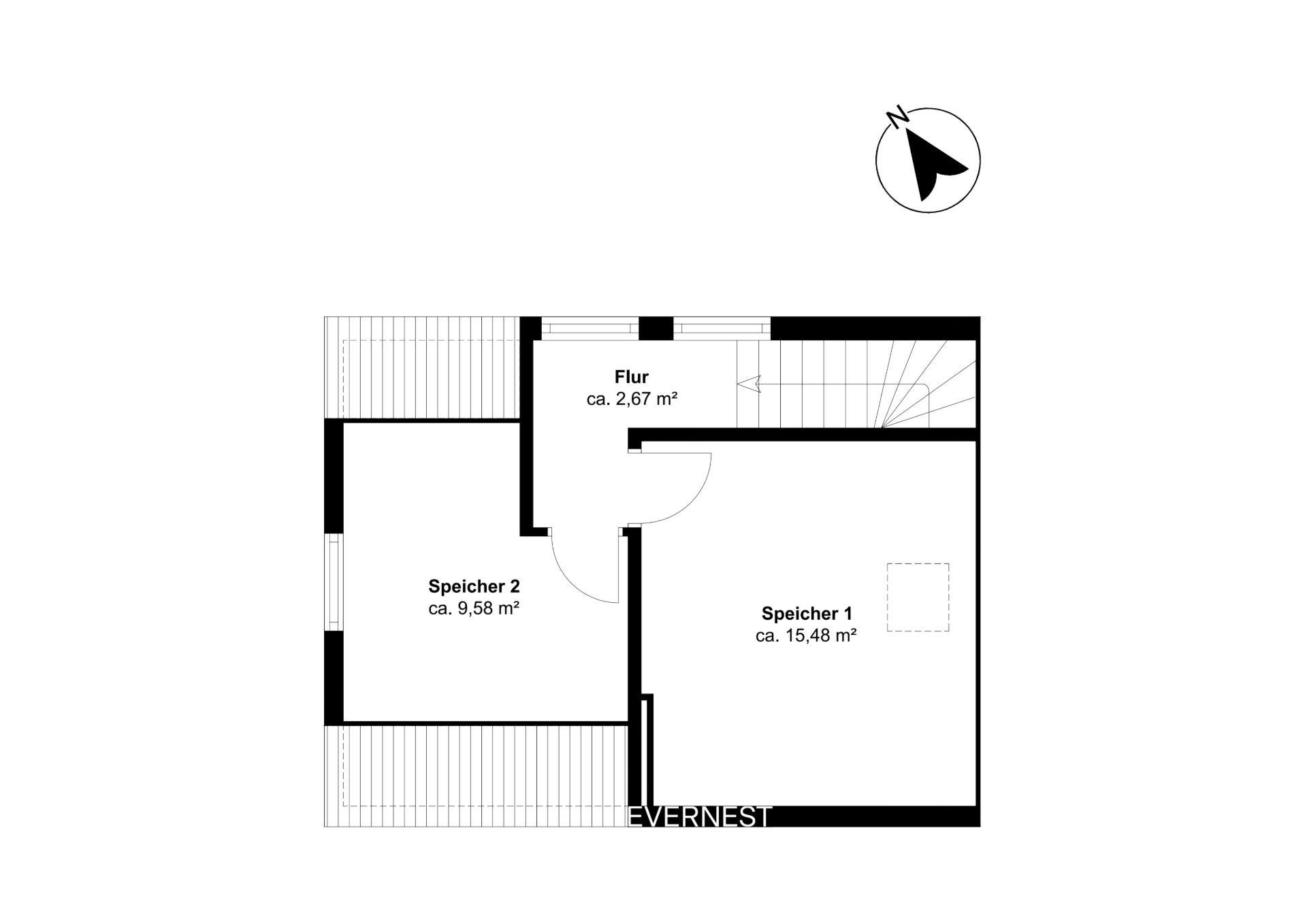 Grundriss mit zwei Abstellräumen und Flur, jeweils mit Quadratmeterangaben.