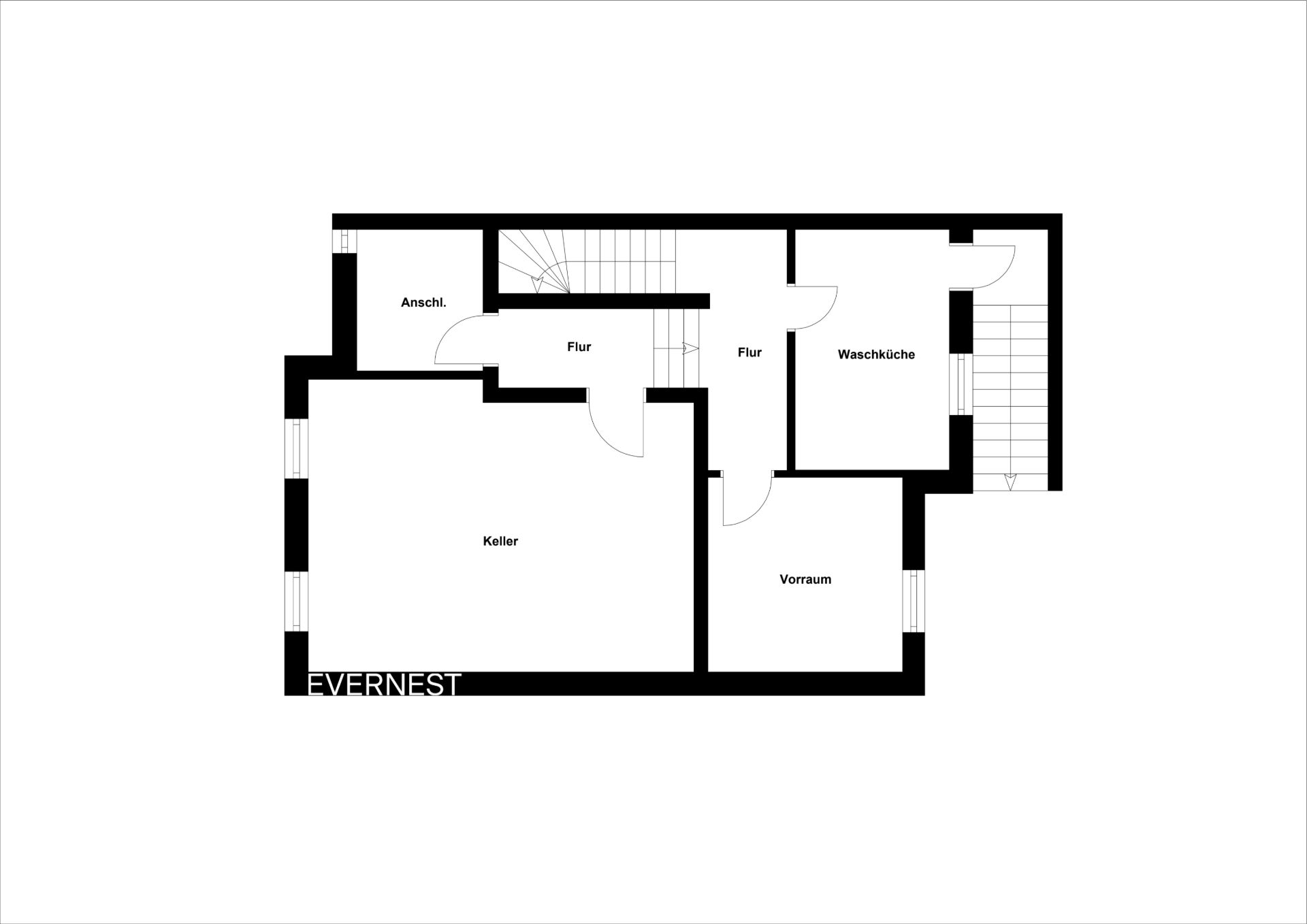 Grundriss zeigt Keller, Vorraum, Waschküche, Flur und Anschlussraum.