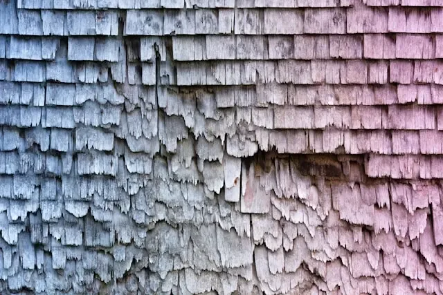 a broken grey shingle 