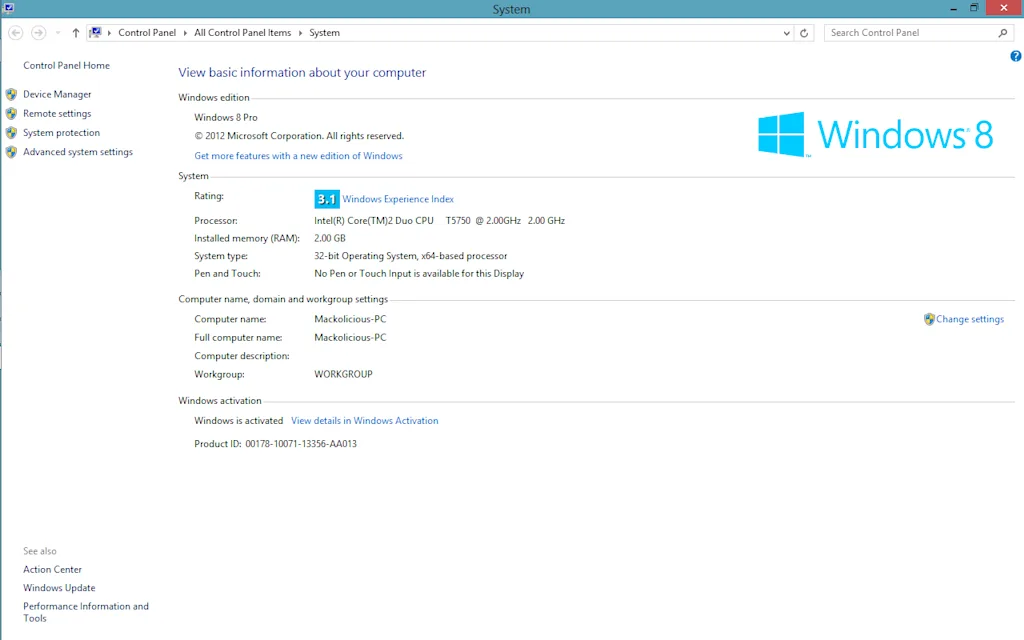 Windows 8 specifications