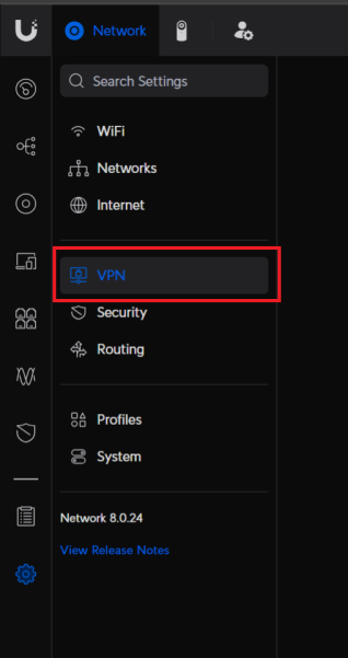 Unifi VPN Client Page