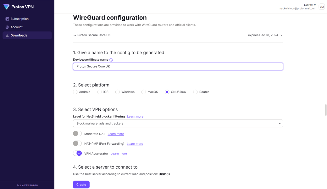 WireGuard Configuration Screen