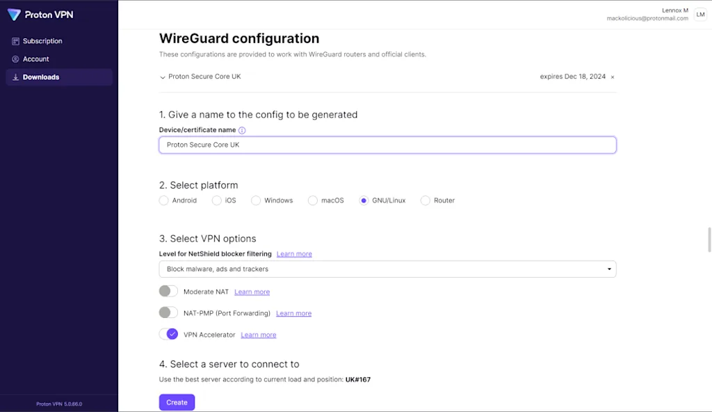 WireGuard Configuration Screen