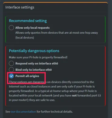 PiHole Permit All Origins