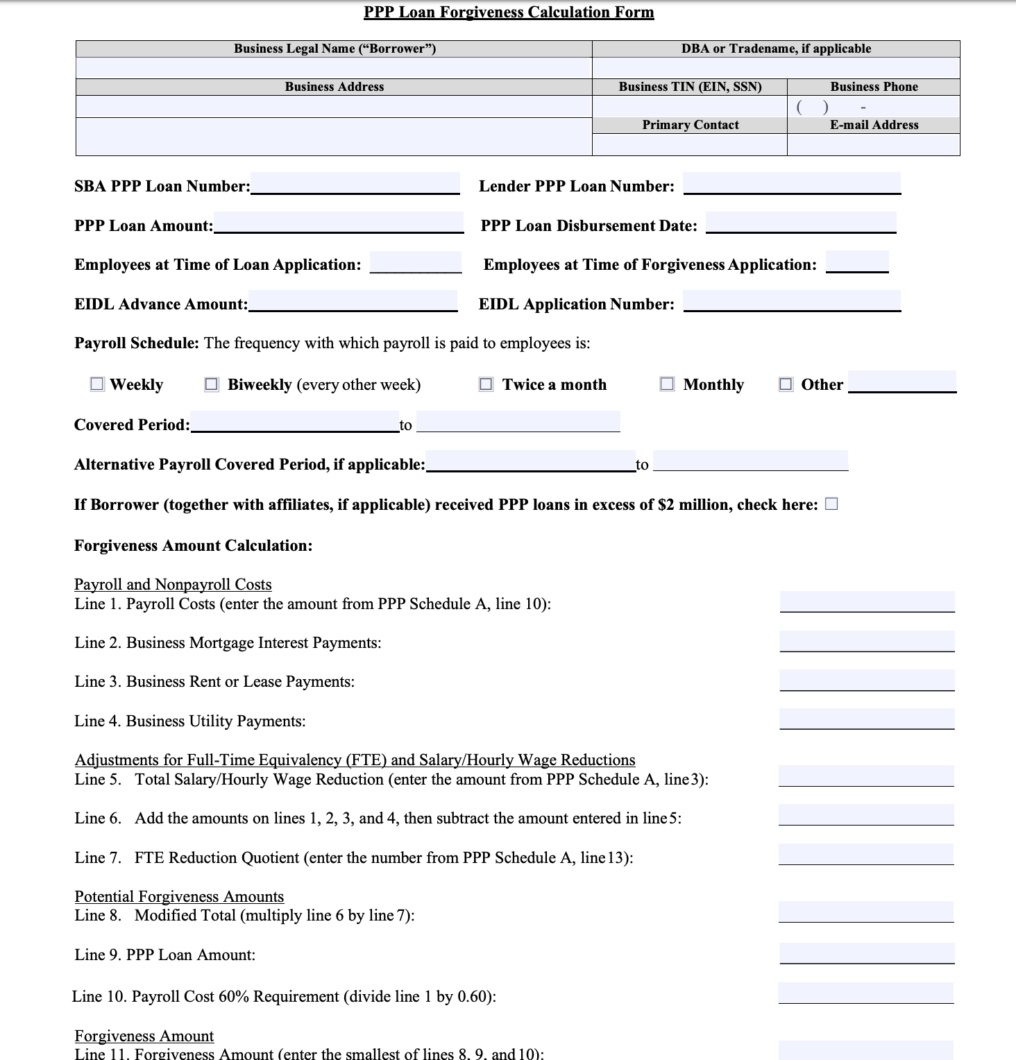 PPP Forgiveness Application Form (June 2020)