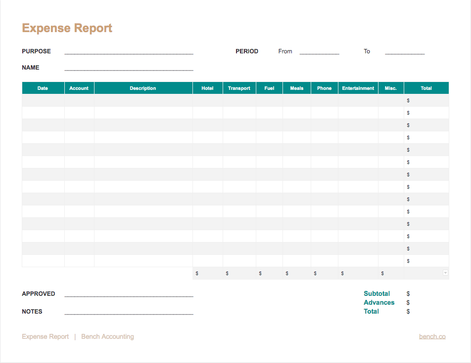 accountable plan expense report template