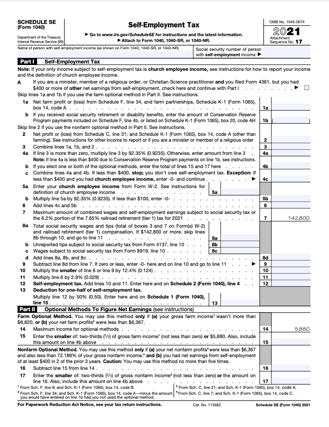 tax form for self employed