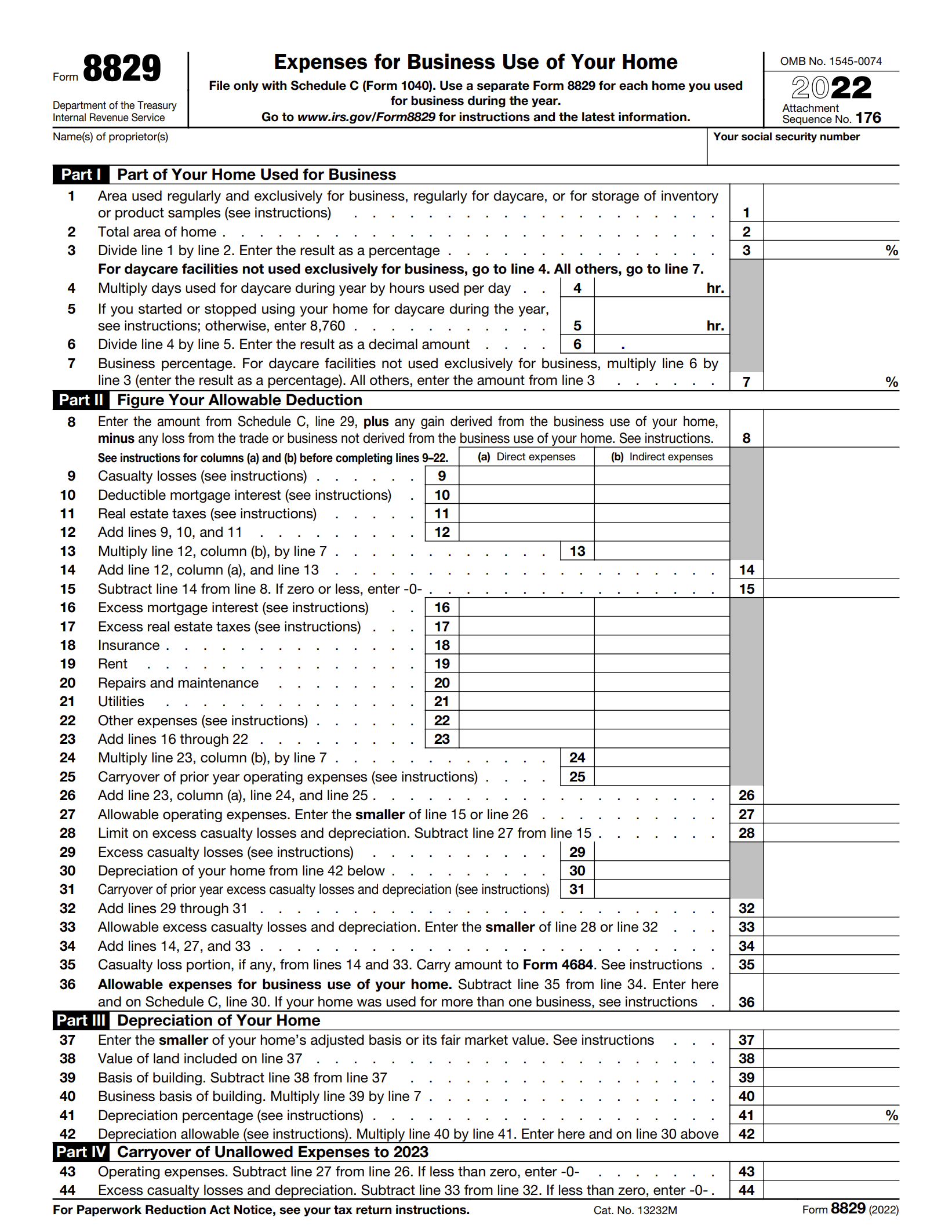 2022 IRS Form 8829
