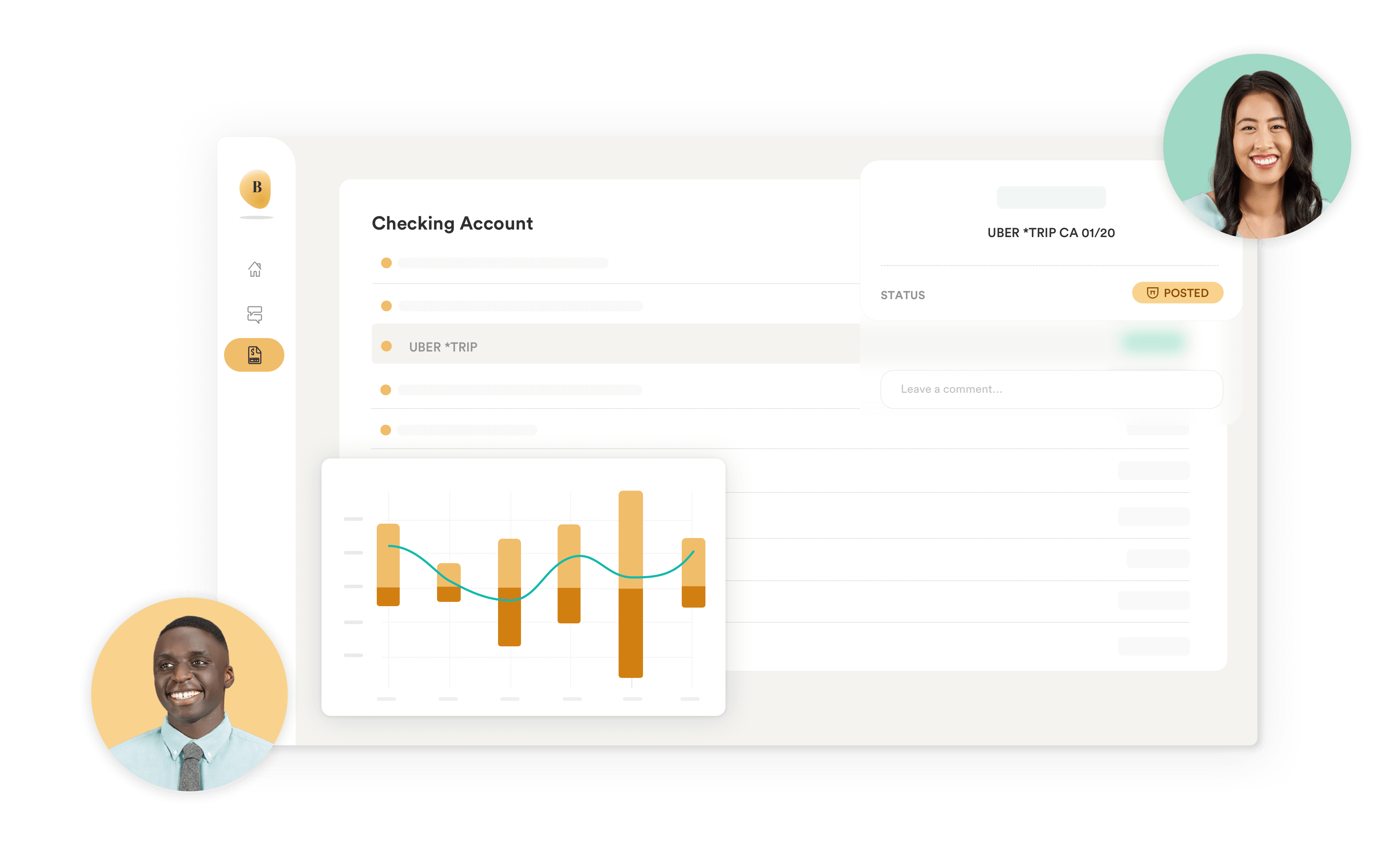 Bench V2 - announcement post - checking account screen with report