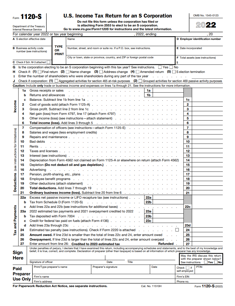 2022 Form 1120-S