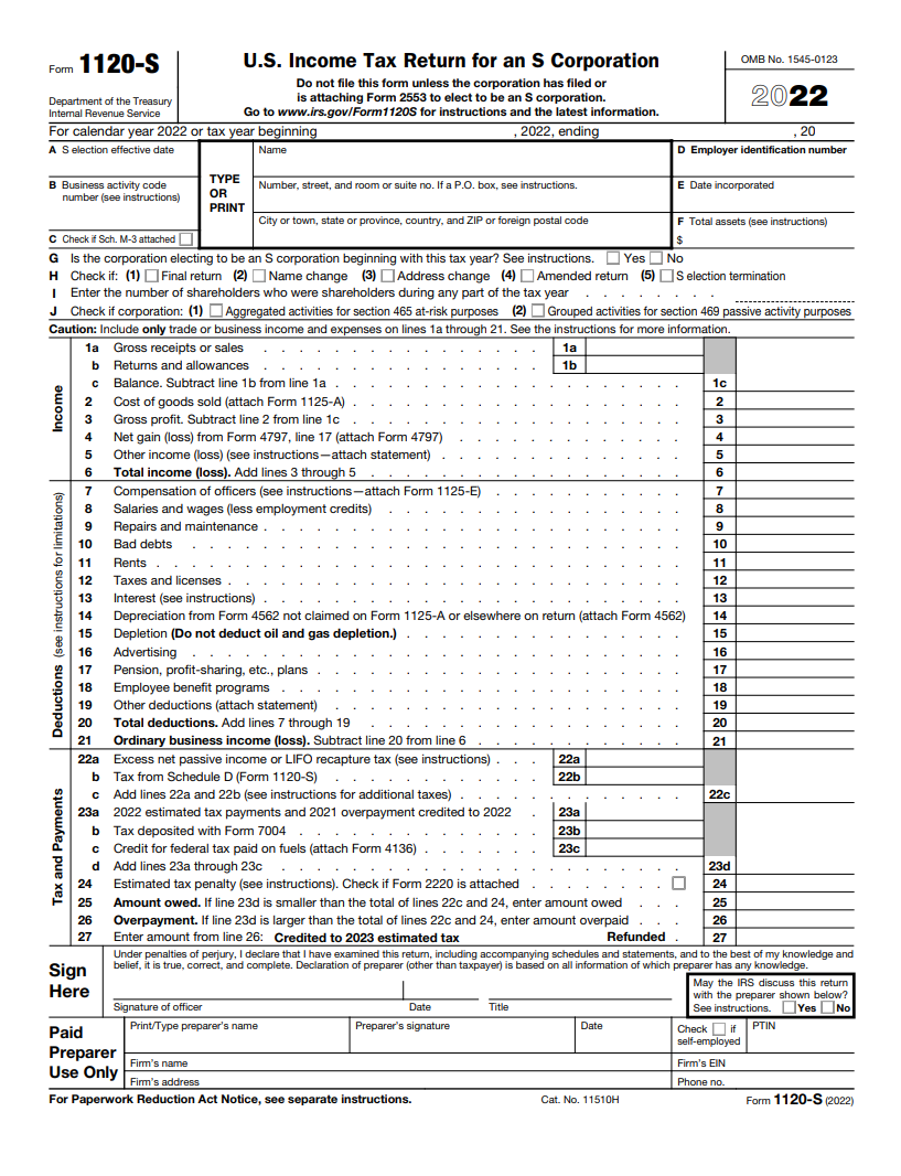 2022 Form 1120 S 