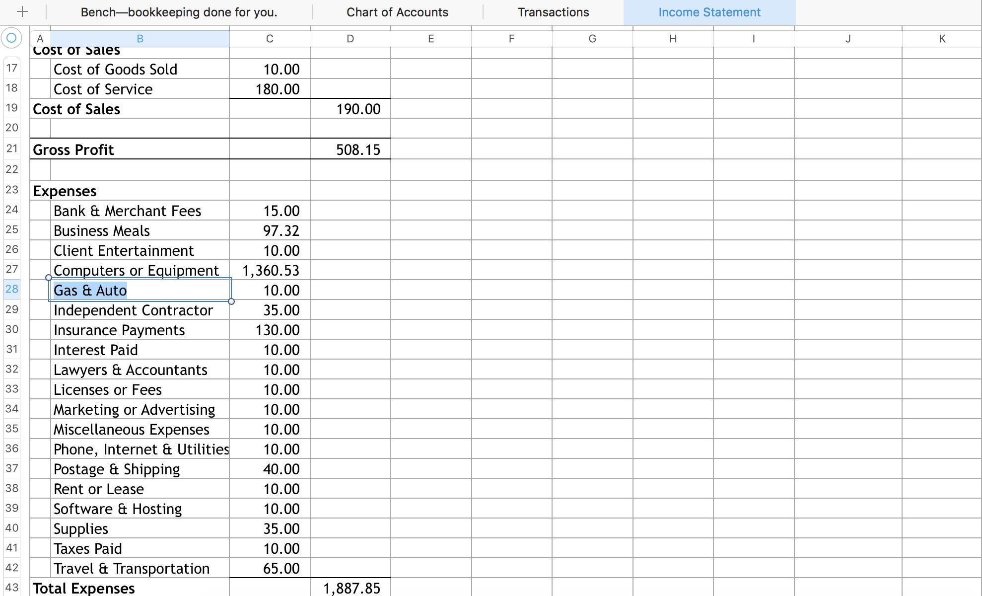 Bench Income statement template