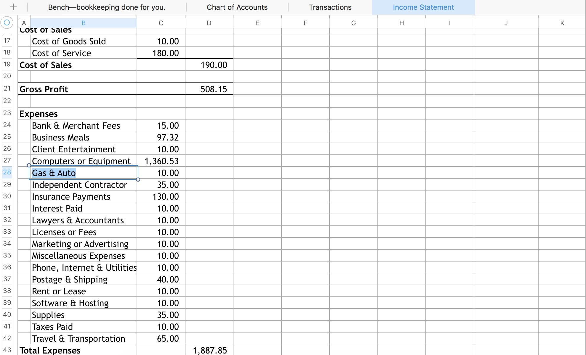 contractor expenses list