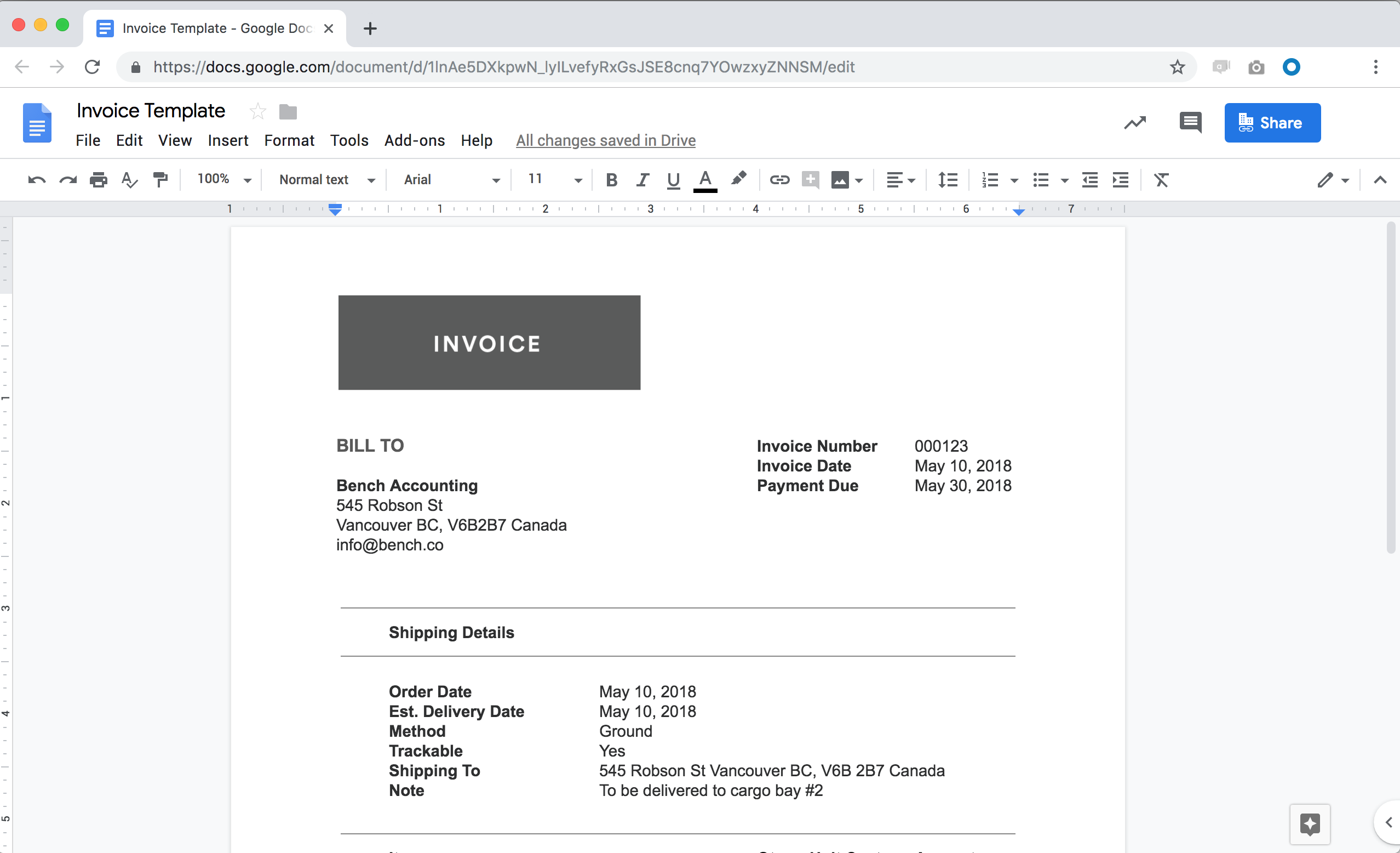 commercial invoice template google docs