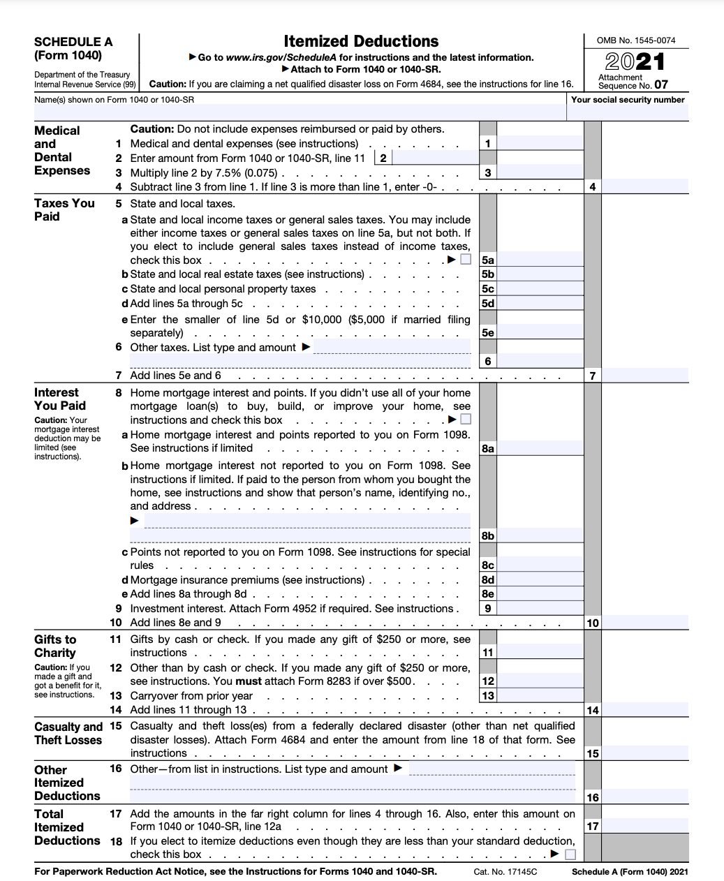 Irs Schedule A 2022 Instructions Schedule A (Form 1040): A Guide To The Itemized Deduction | Bench Accounting