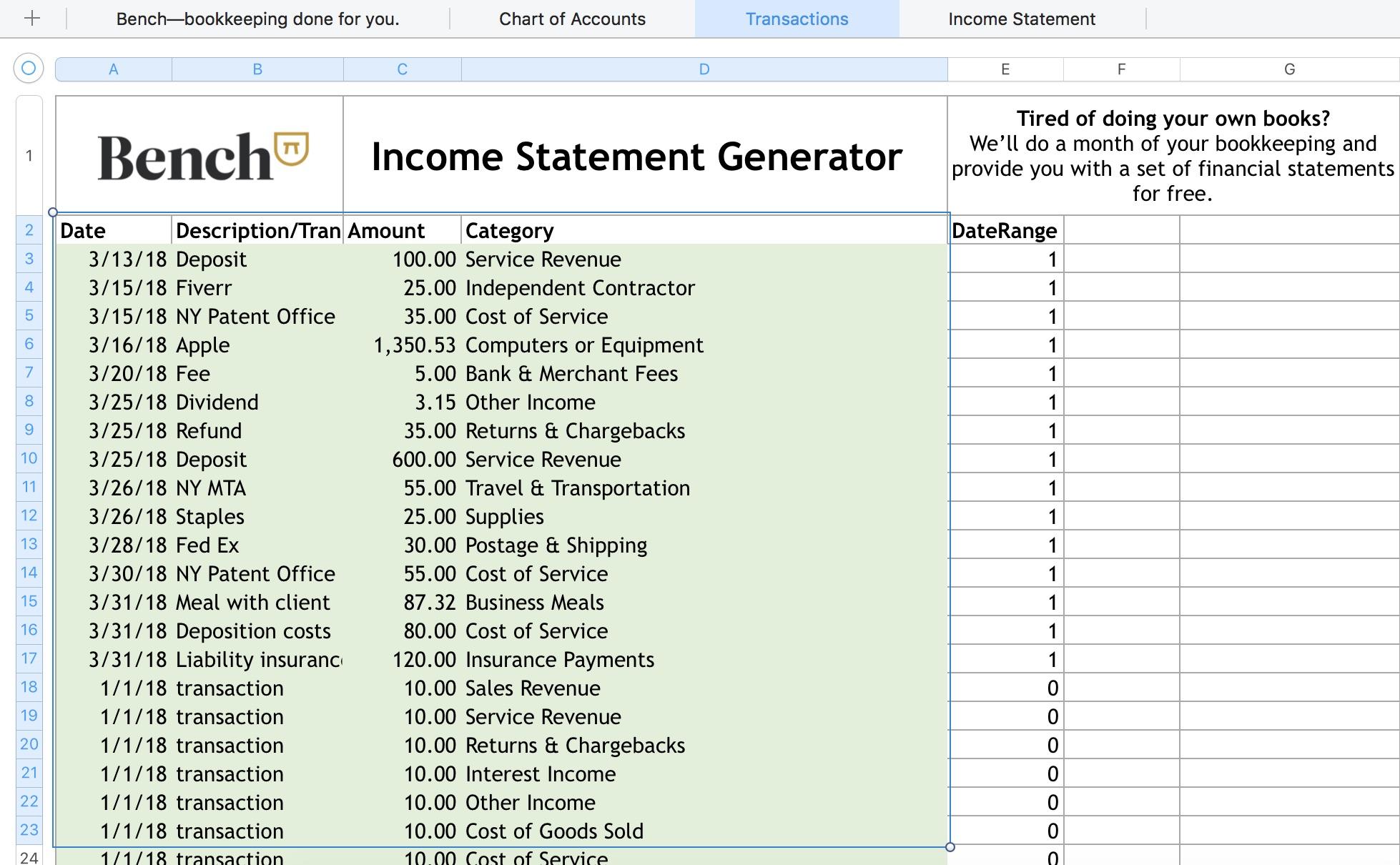 excel bookkeeping template